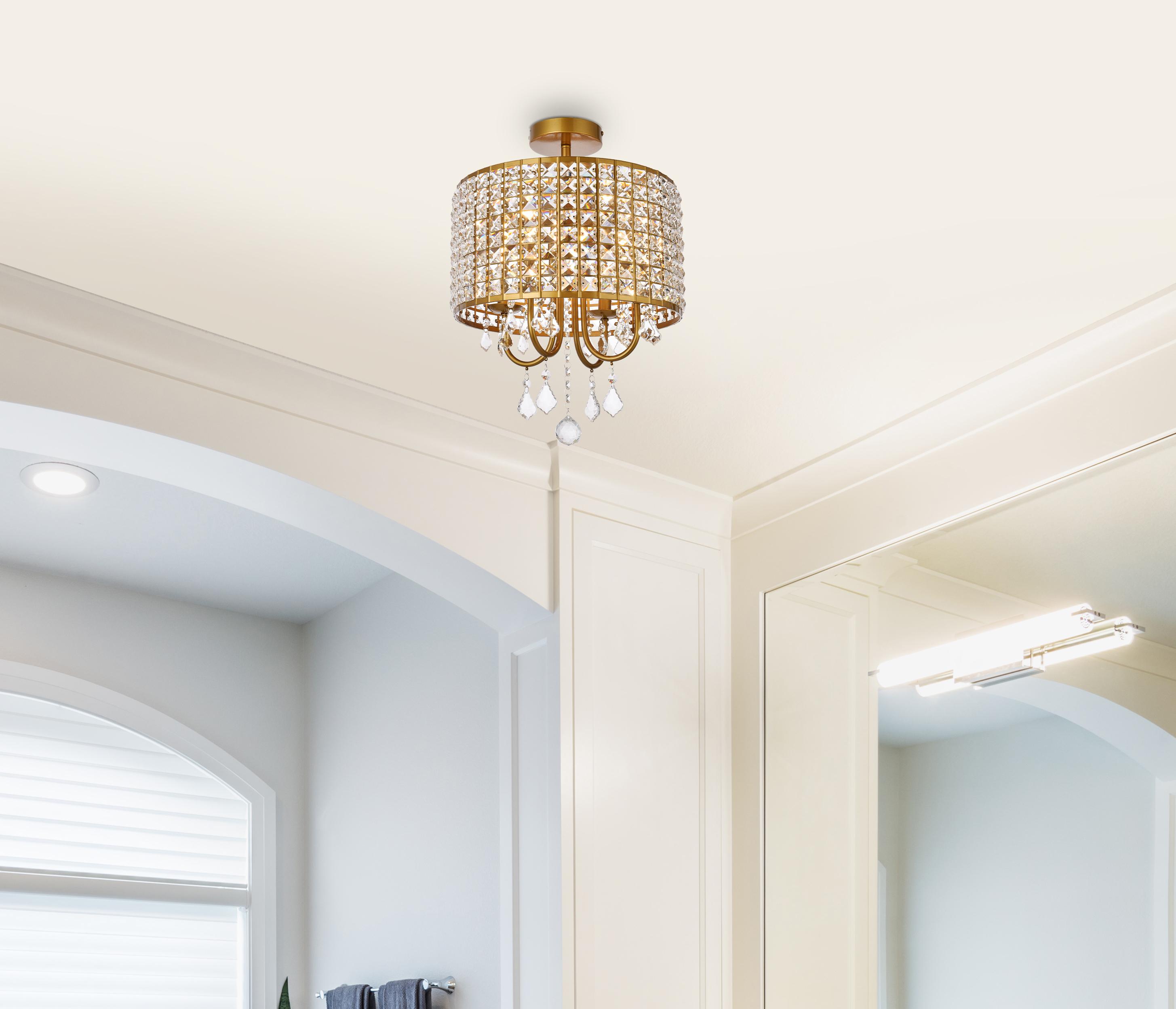 Elise 14" Brass and Crystal Flush Mount Light
