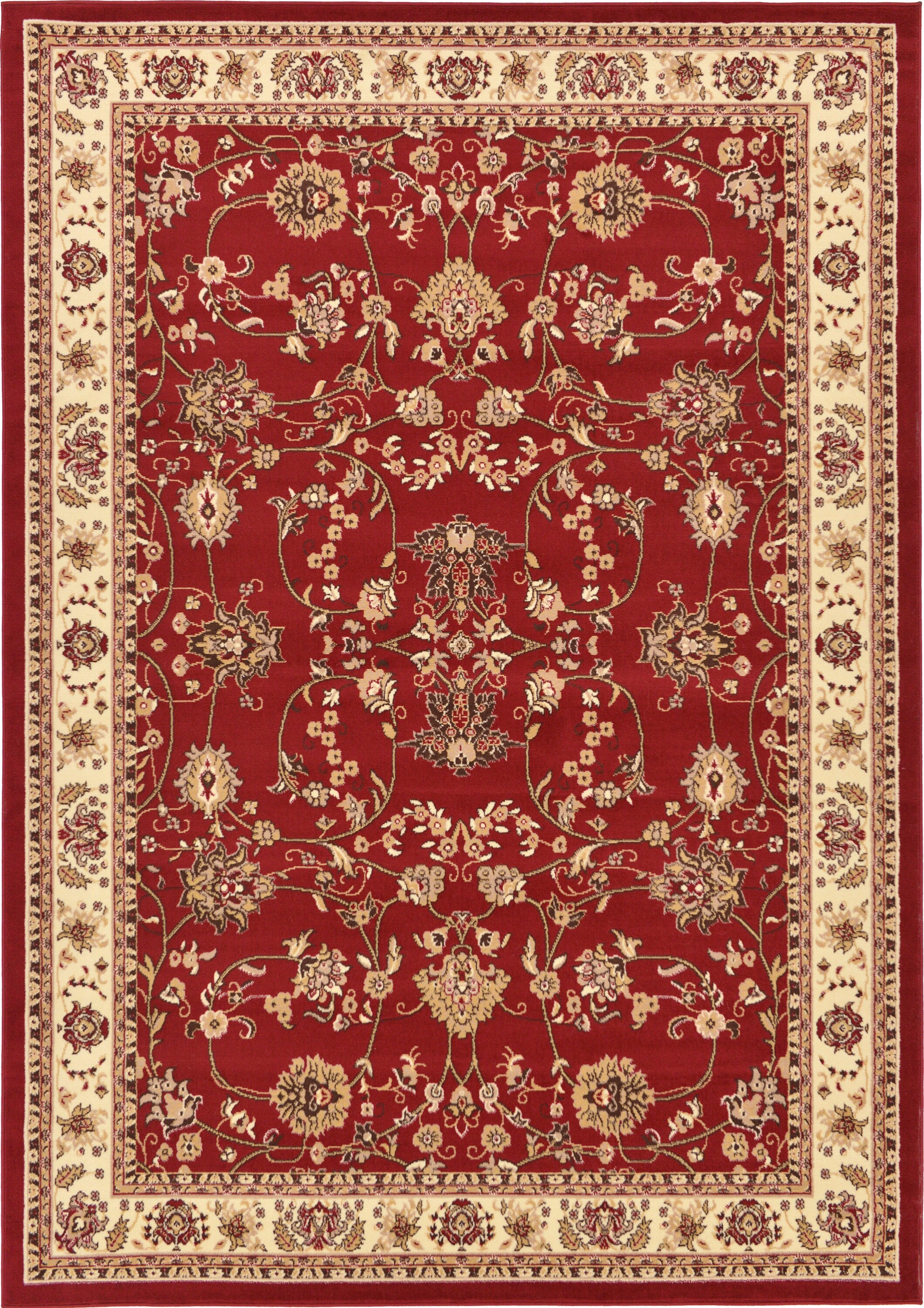 Unique Loom 3124958 Washington Sialk Hill 7 x 10 (ft) Loomed Polypropylene Burgundy/Ivory Rectangular Indoor Floral/Botanical Vintage Area rug