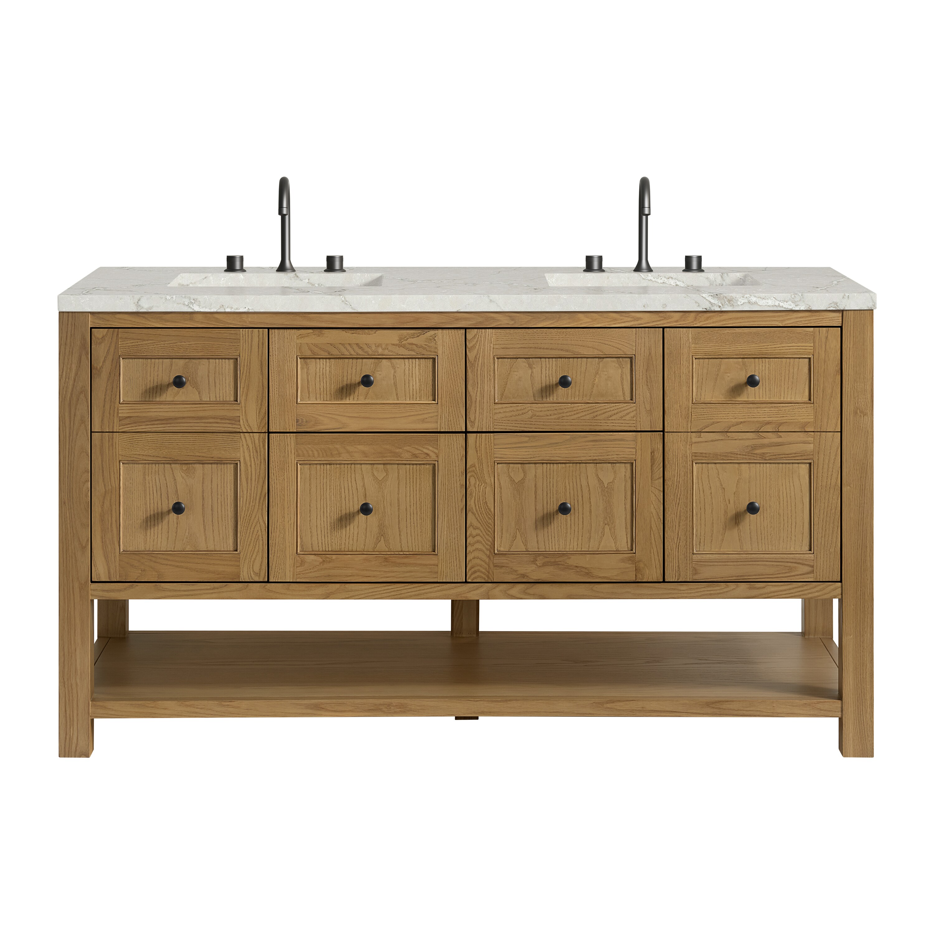 James Martin Vanities 330-V60D-LNO-3VSL Breckenridge 60-in Light Natural Oak Undermount Double Sink Bathroom Vanity with Victorian Silver Quartz Top