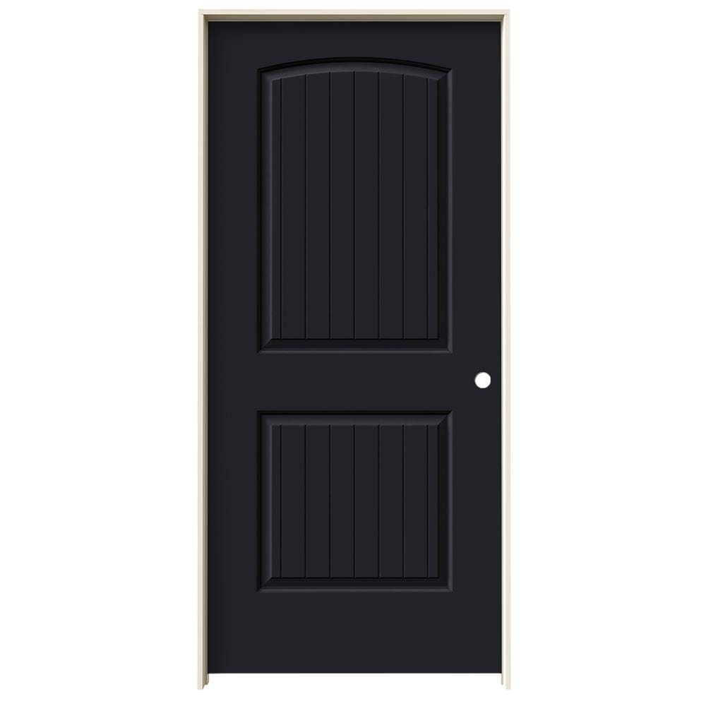 JELD-WEN LOWOLJW225800419 36-in x 80-in Black Solid core 2-panel round top plank Left hand Smooth Prefinished Molded composite Flat Jamb Single Prehung Interior Door