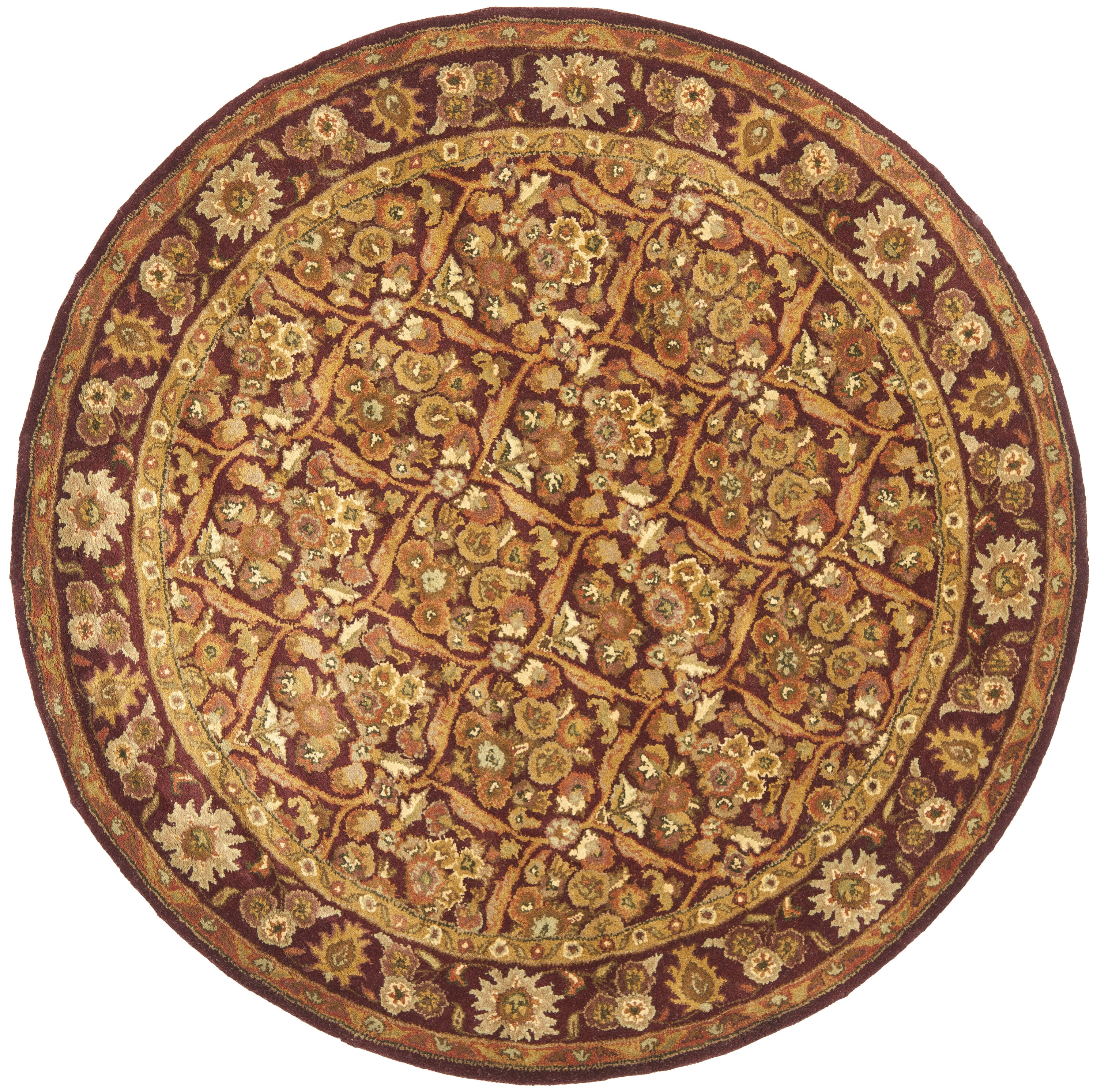 Safavieh AT51A-8R Antiquity Muska 8 x 8 (ft) Tufted Wool Wine/Gold Round Indoor Floral/Botanical Vintage Area rug