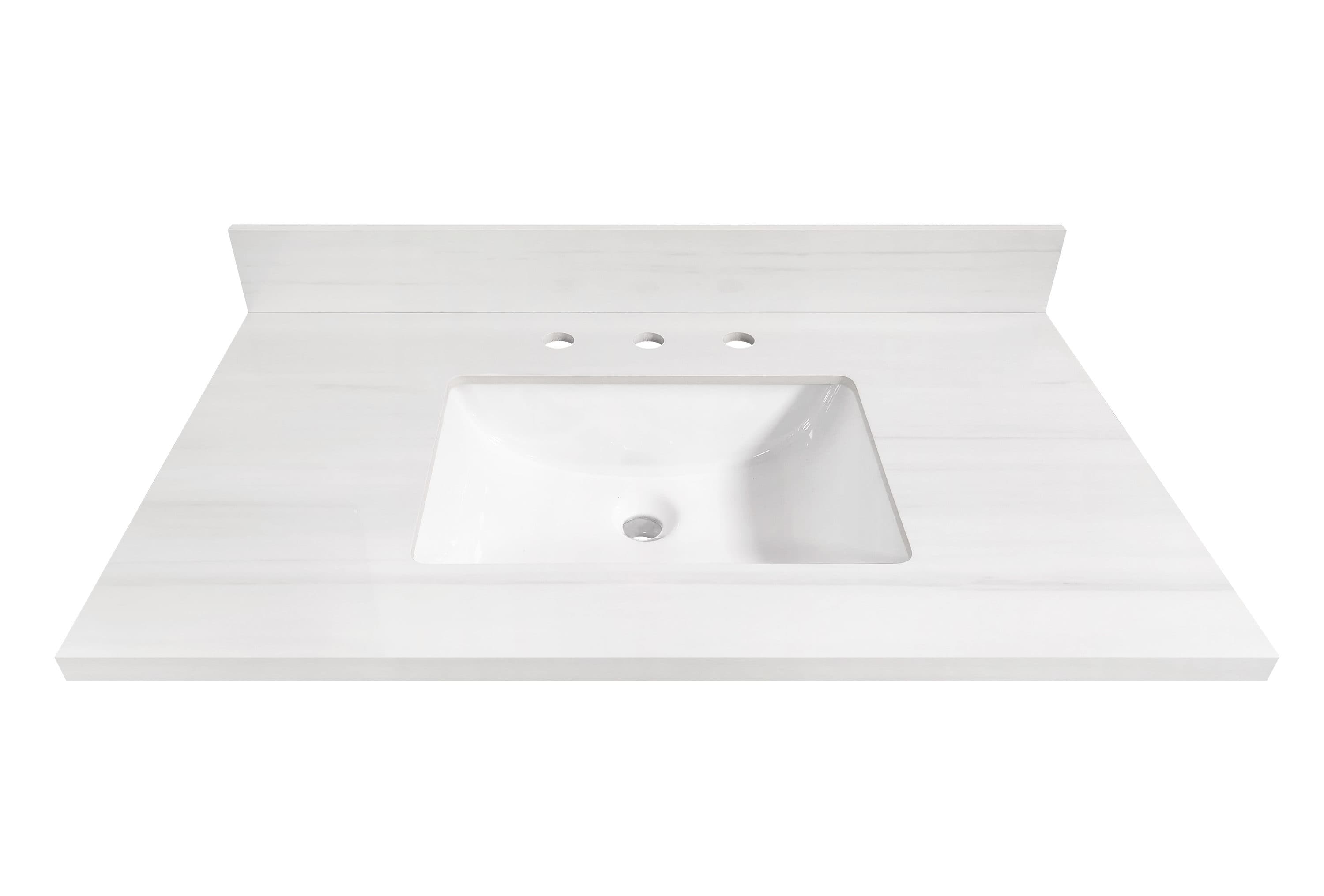 Dolomiti Bianco 37-in White Sintered Stone Undermount Single Sink 3-Hole Bathroom Vanity Top | - allen + roth 261556