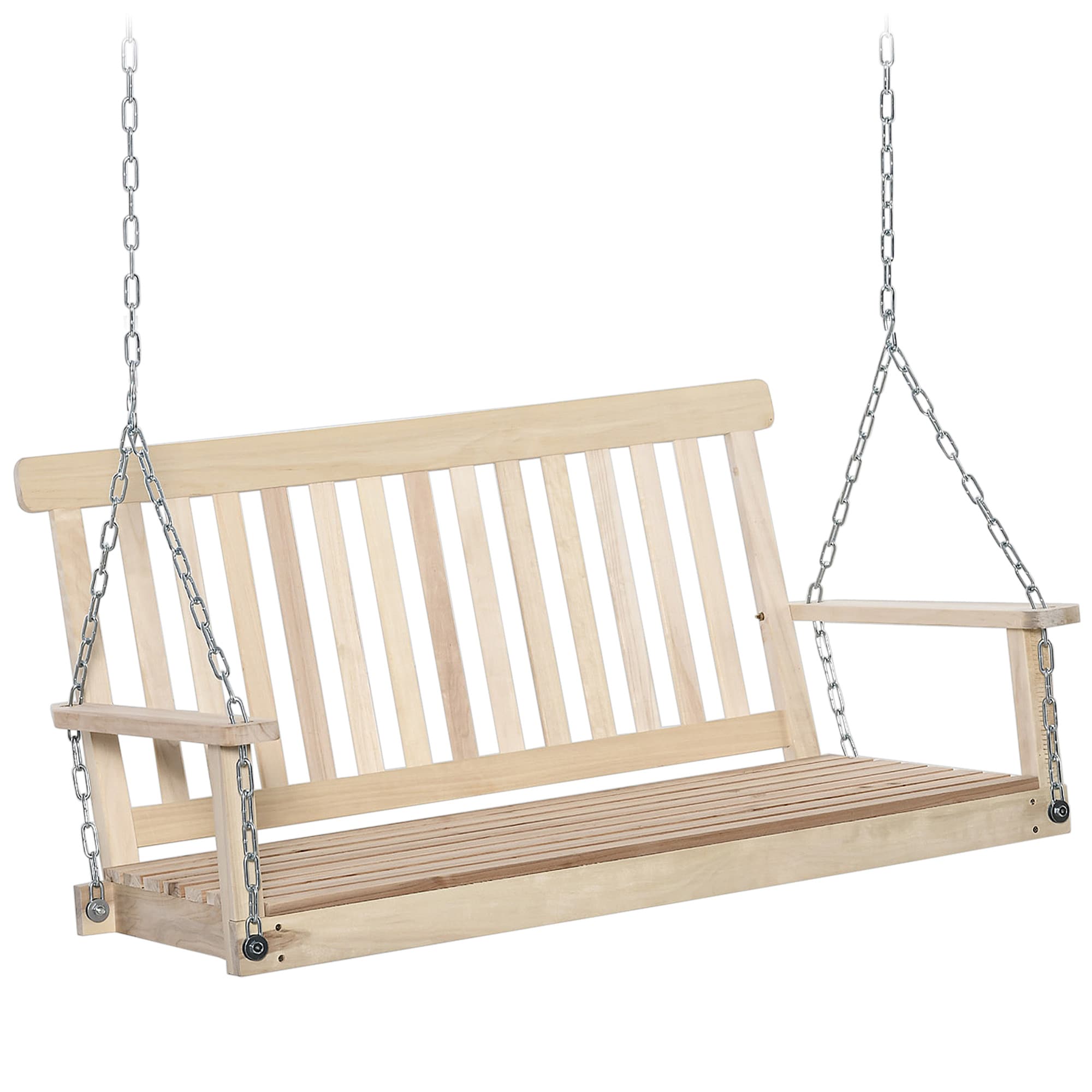 GZMR GZ-AB-74127 2-Seater Hanging Porch Swing Outdoor Patio Swing Chair Seat 2 -person Natural Wood Outdoor Swing