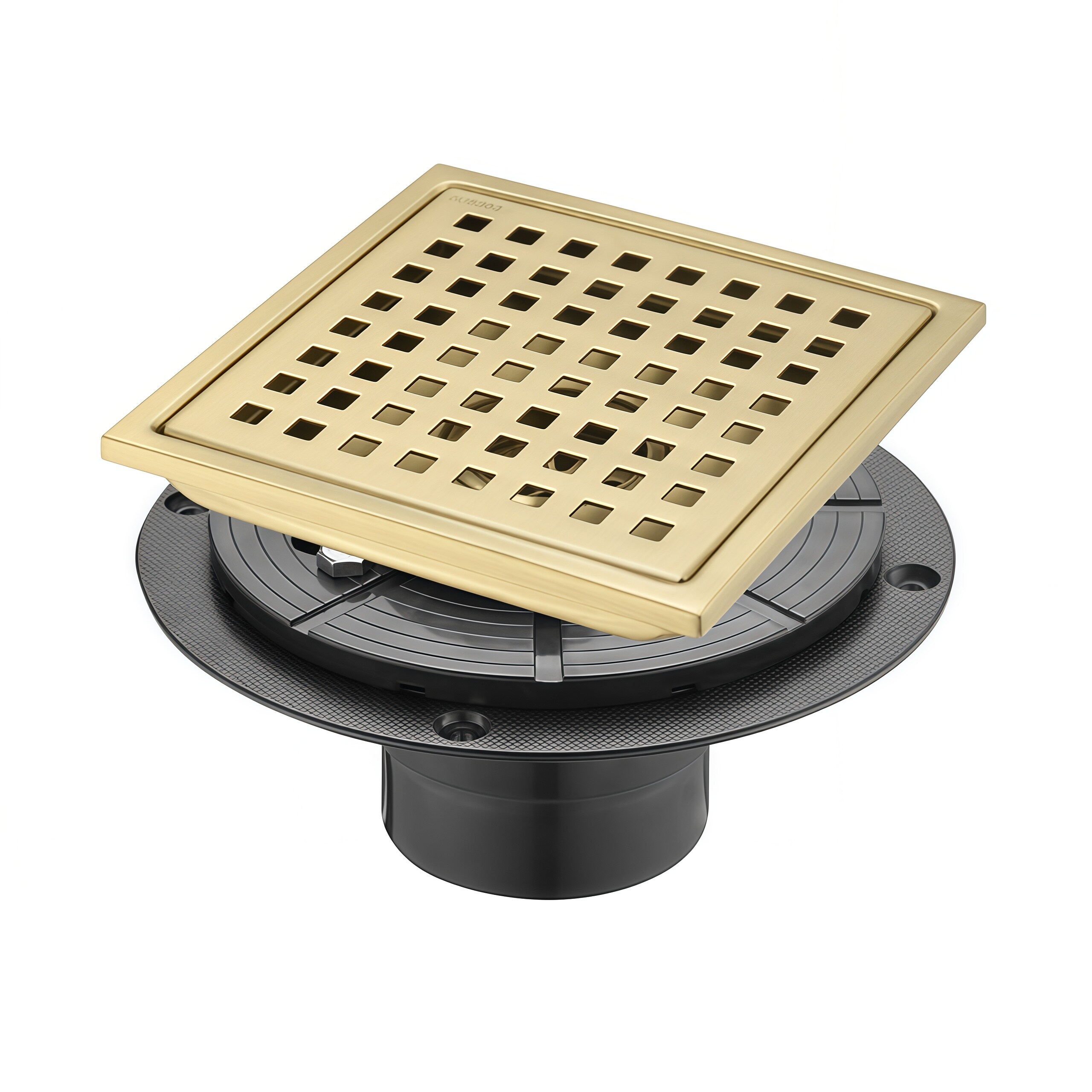 Numhew - 6in Square 1-Grate Brushed Gold Shower Drain
