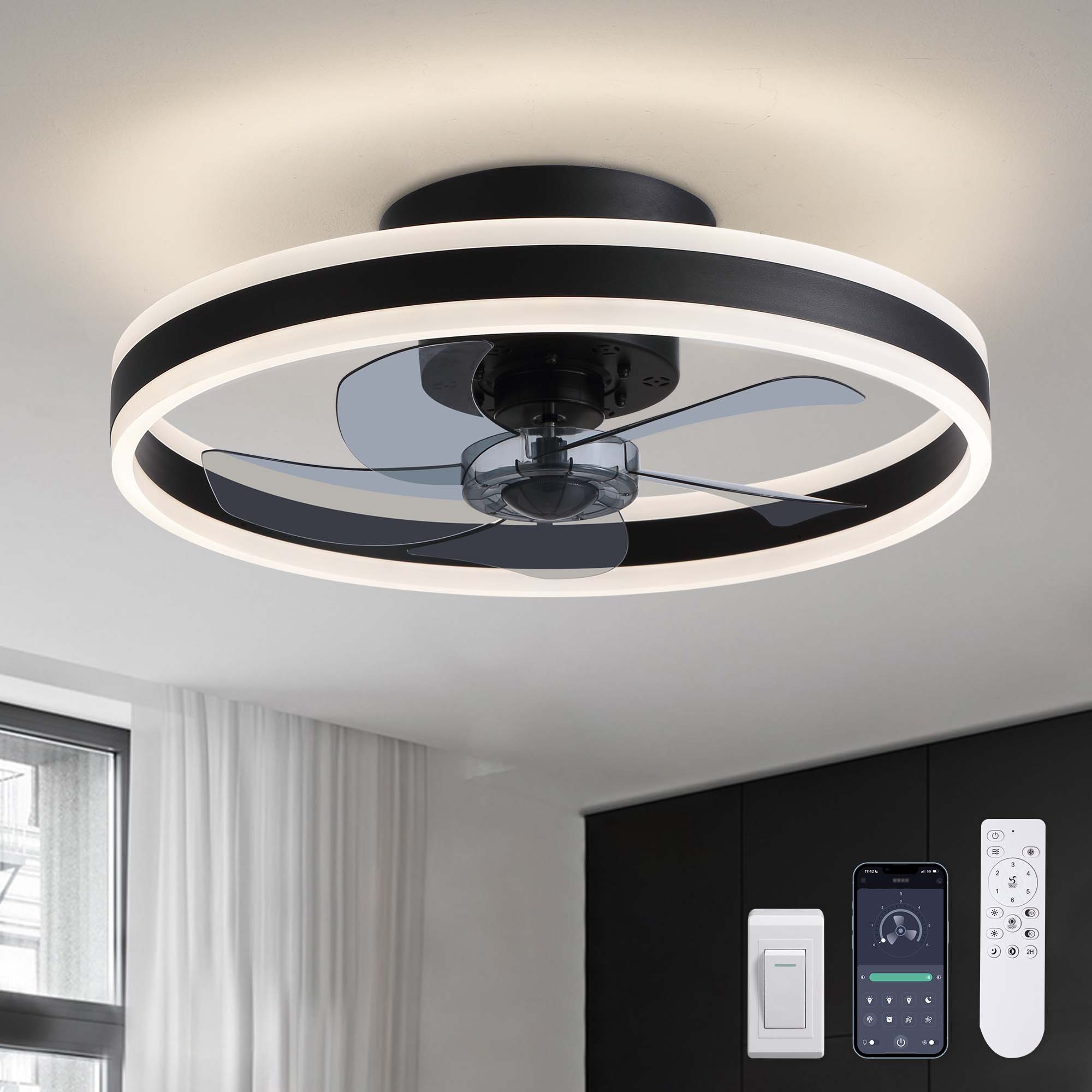 BESKETIE 20 Modern Ceiling Fans with Lights, Low Profile Ceiling Fan with  Lights and Remote Control