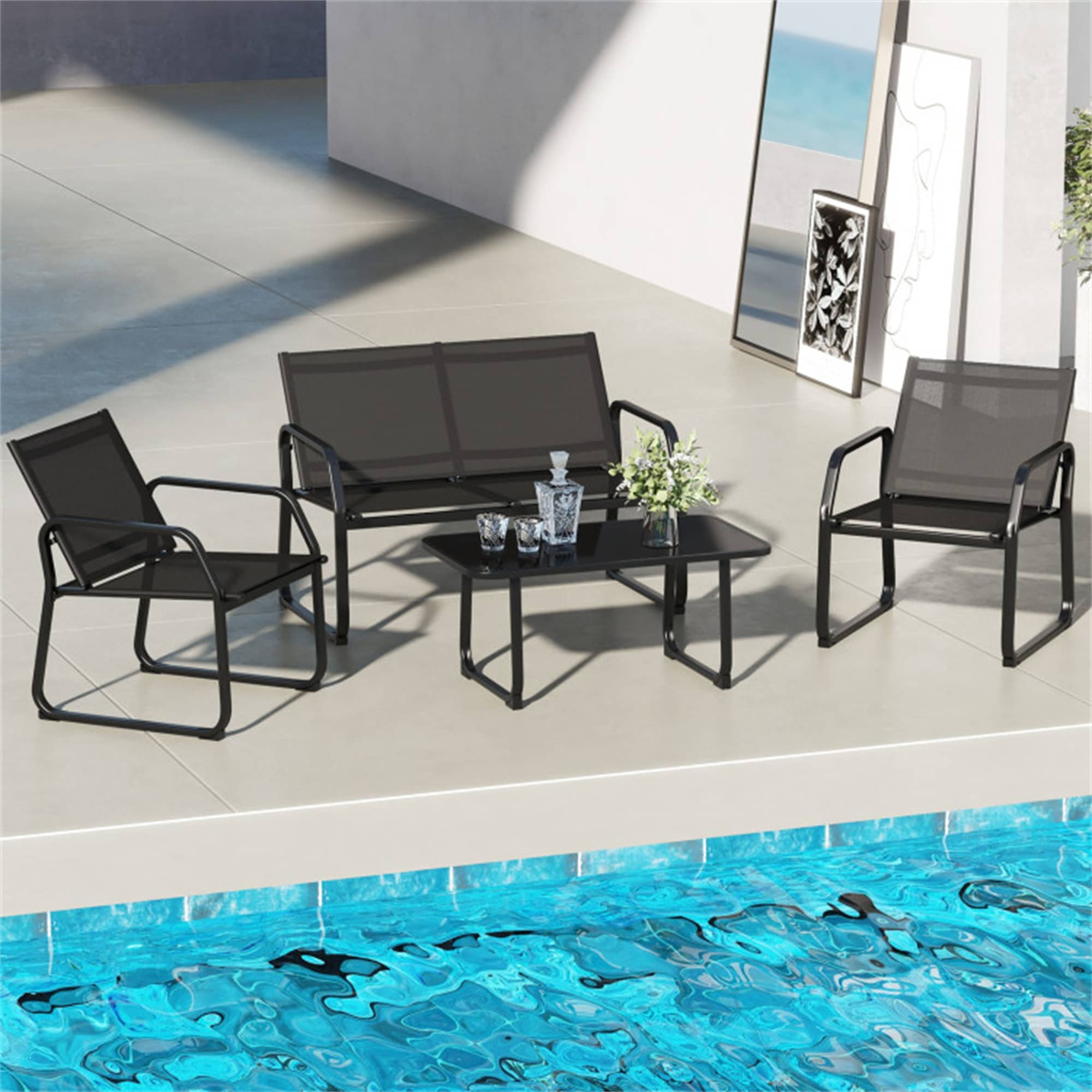 BABOOM BOM-0512GR-CO 4 Pieces Patio Conversation Set 4 -Piece Patio Conversation Set with Black