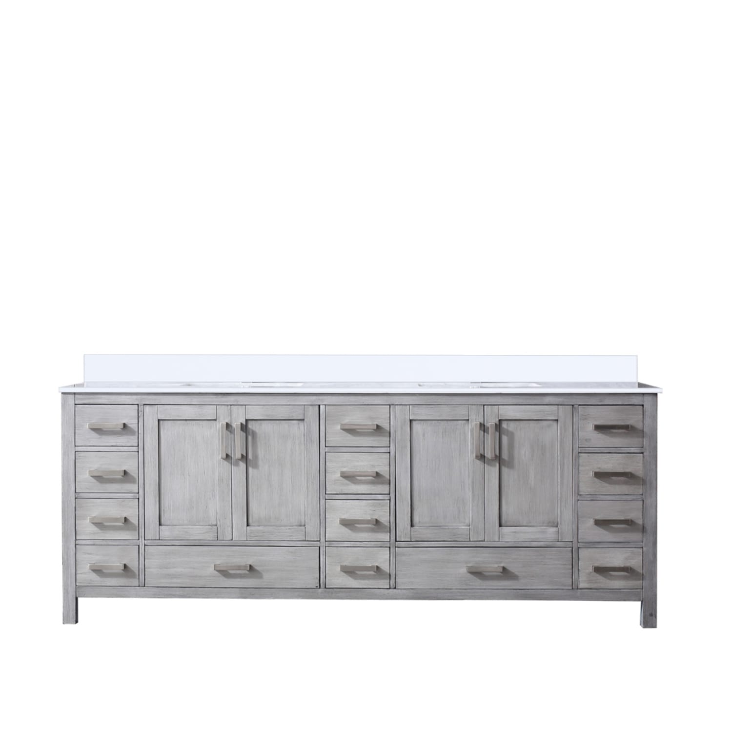 Lexora LJ342284DDWQ000 Jacques 84-in Distressed Grey Undermount Double Sink Bathroom Vanity with White Quartz Top