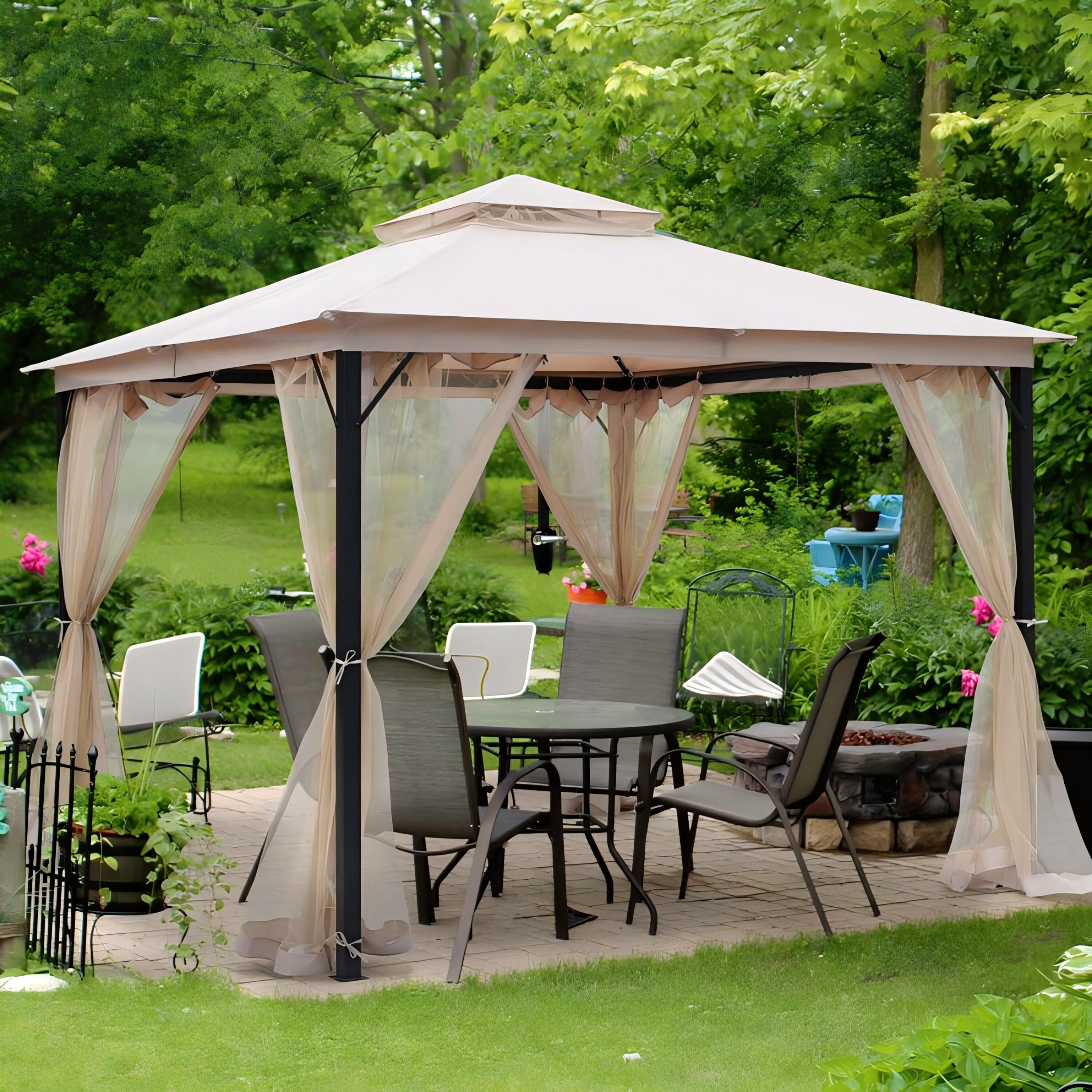 Bayfeve BFGS-5242-GZB 10-ft x 10-ft Softtop Metal Gazebo Beige and Light Natural with Soft Top Roof (Screen Included)
