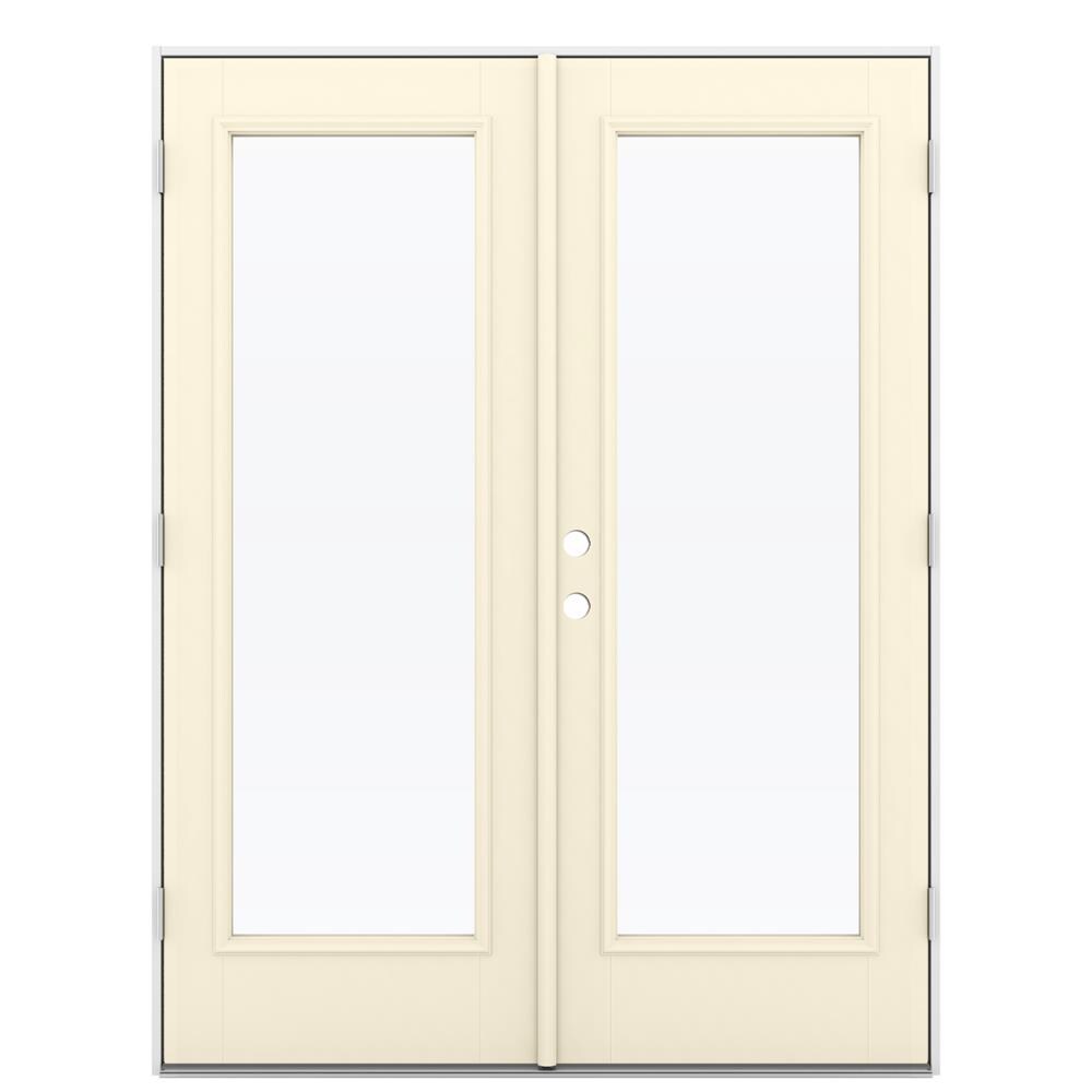 JELD-WEN 60-in x 80-in 4-9/16-in Low-e Bisque Fiberglass French Right-Hand Outswing Double Patio Door