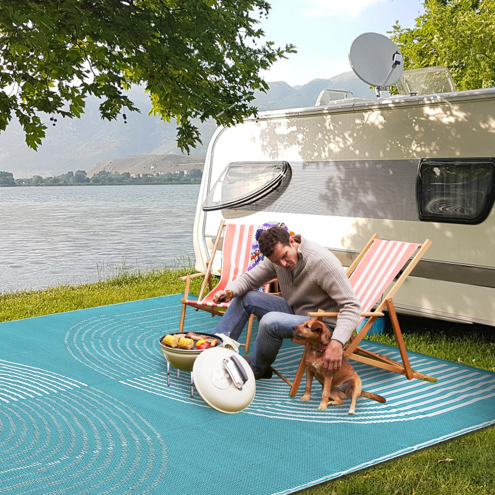 IdealHouse Large Waterproof Outdoor Rug 9x12 ft Reversible Plastic