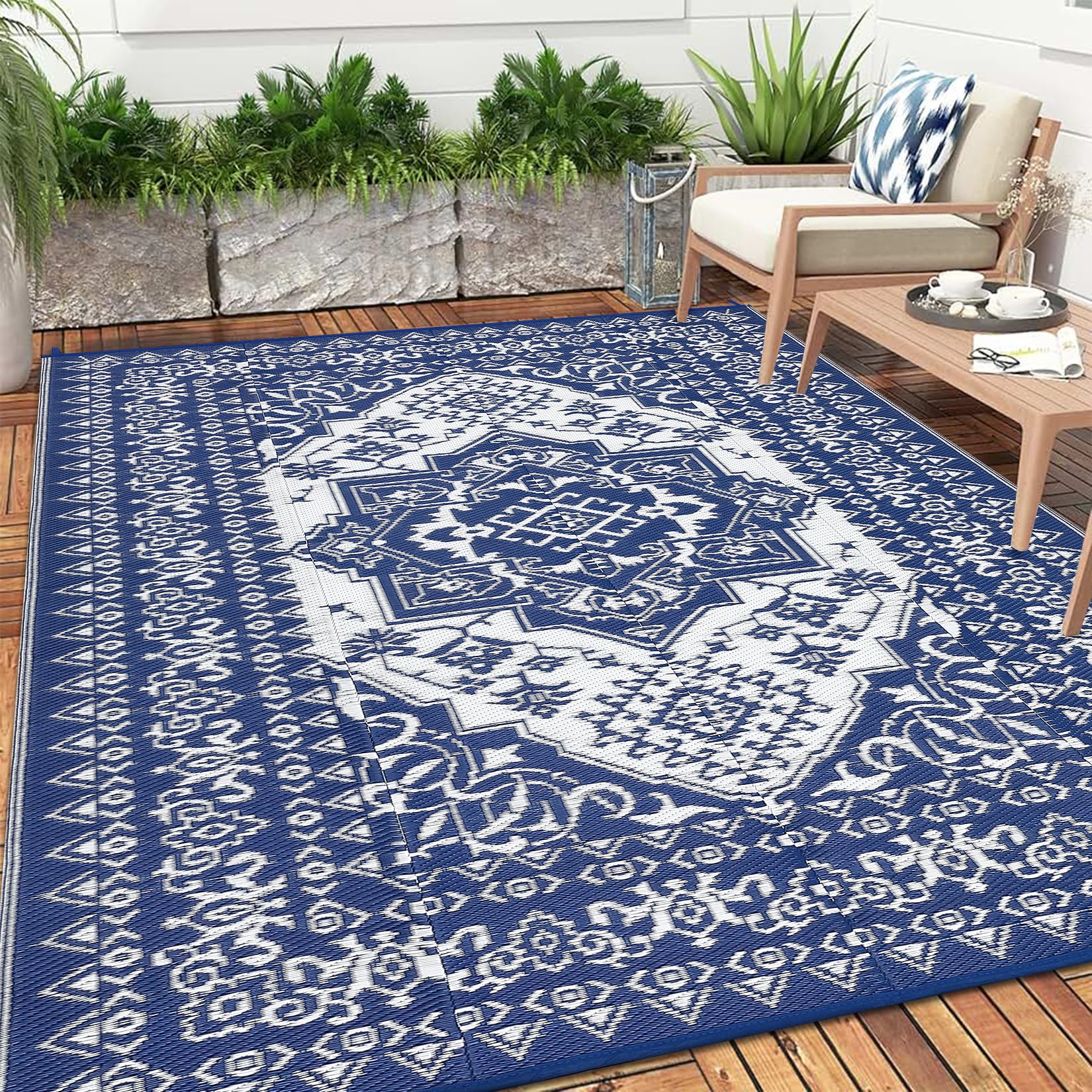 IdealHouse 9x12 Waterproof Outdoor Rug Reversible Plastic Straw Rug ...
