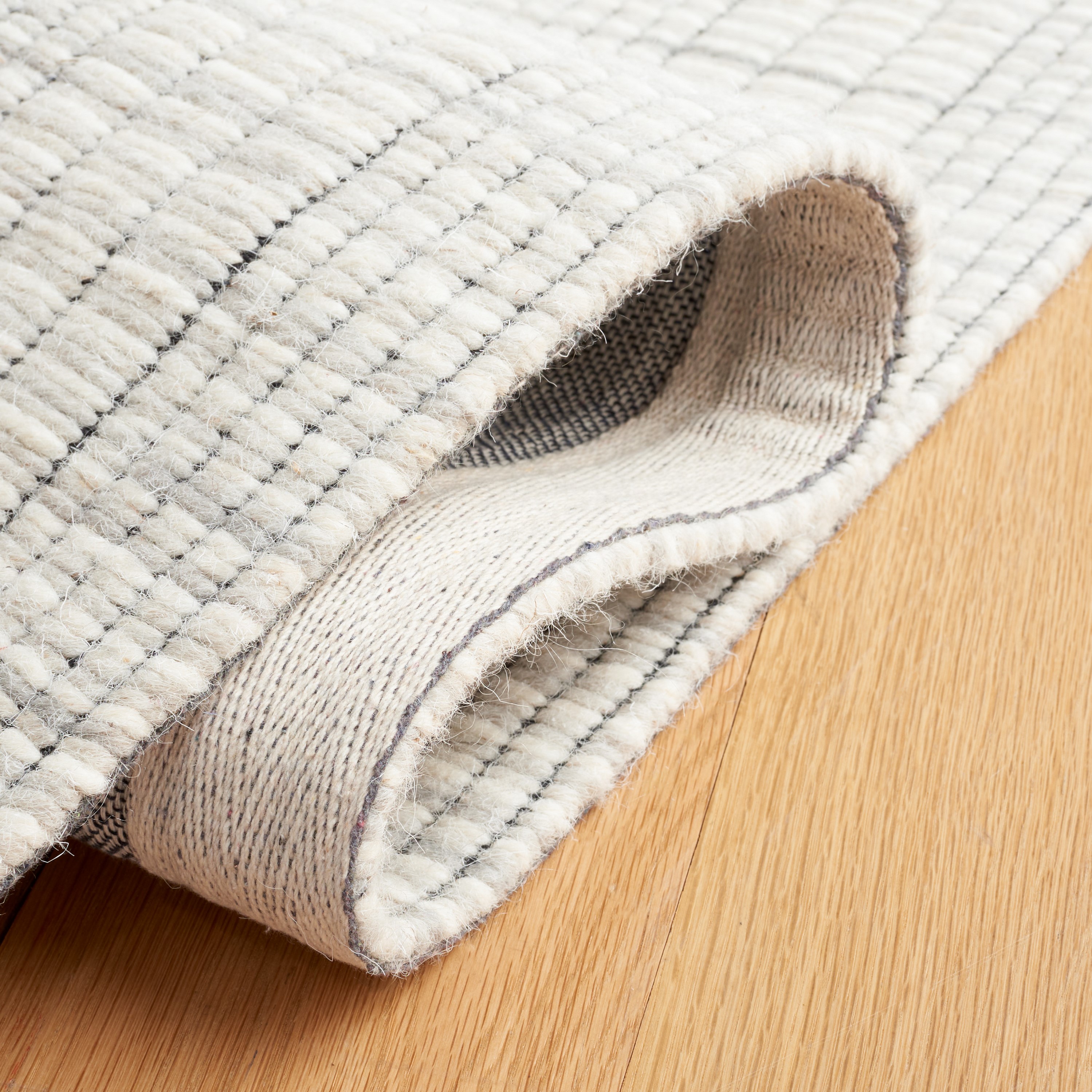 Gray and Beige Wool Stripe Flat Woven 8' x 10' Rug