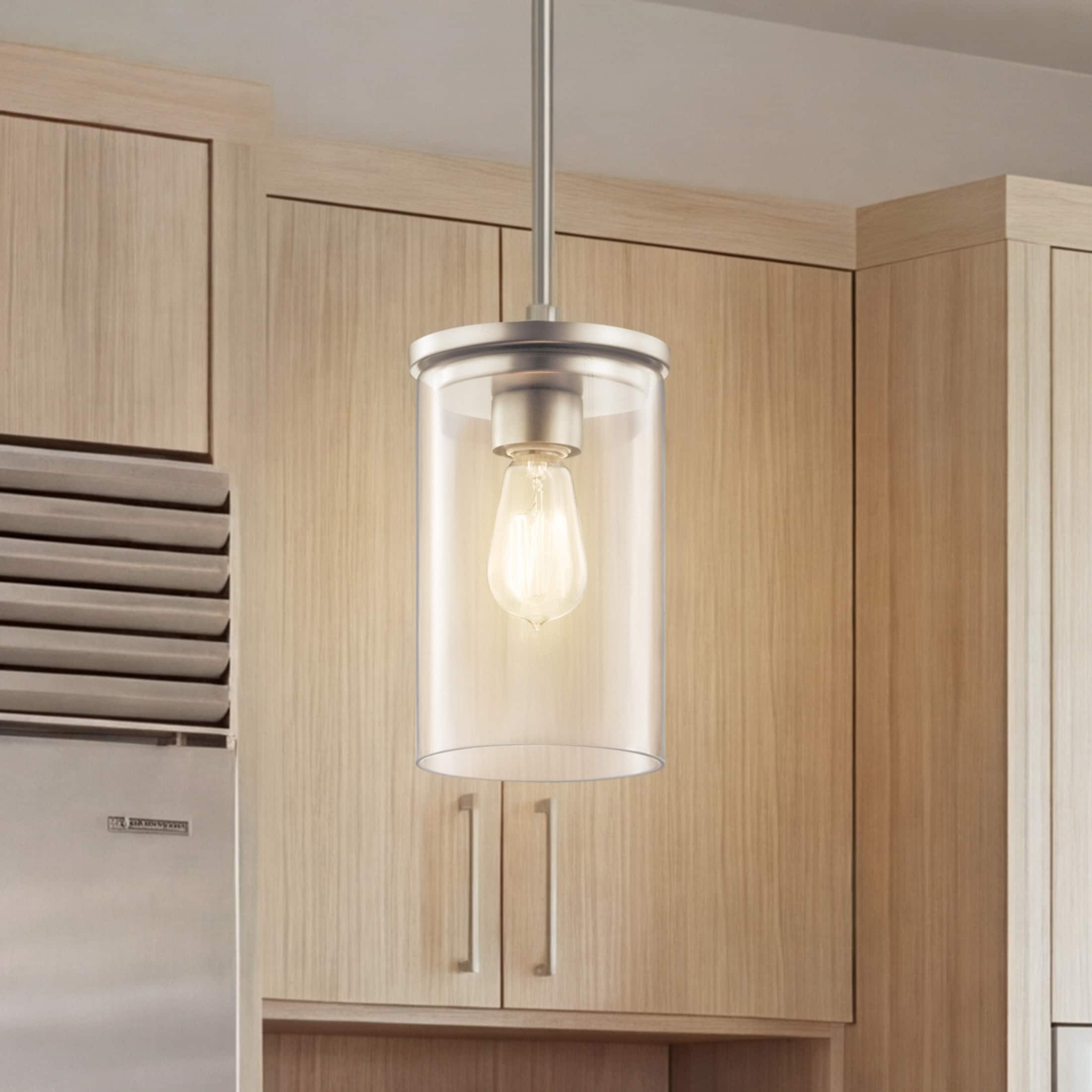 Kichler Crosby 1 -Light Brushed Nickel Modern/contemporary Clear glass Cylinder Small Hanging Pendant Light