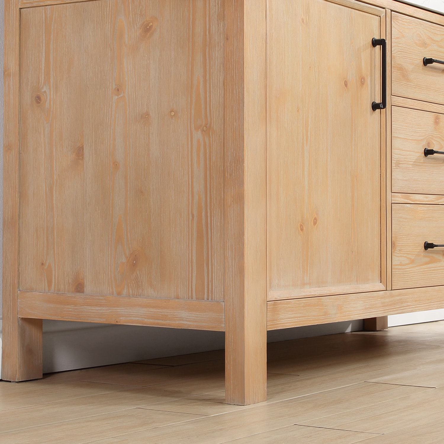 Leon 60" Fir Wood Brown Bathroom Vanity with White Composite Top