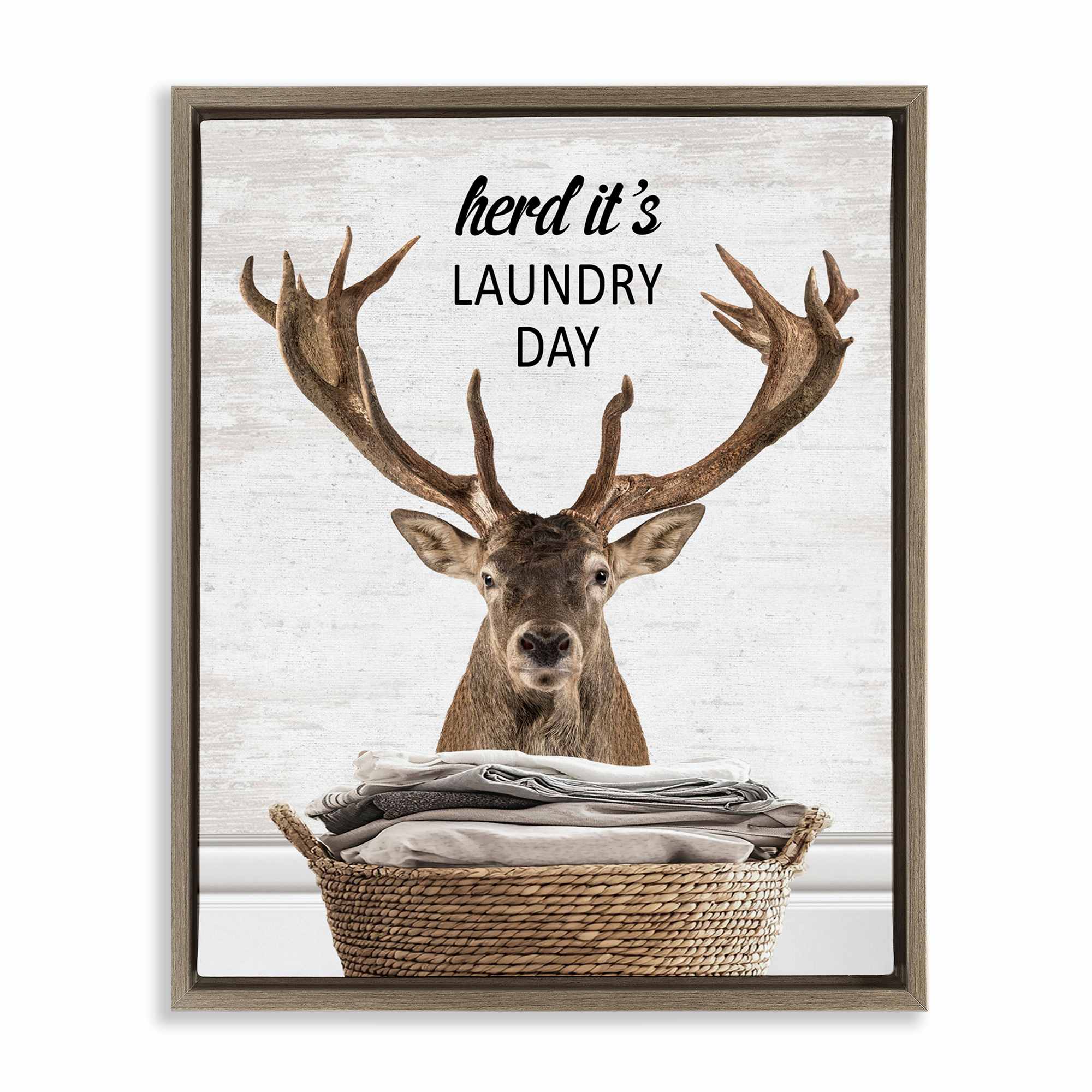 Stupell Industries BS-904-FFE-16X20 Herd Its Laundry Day Elk Brown Framed Floater Canvas Wall Art By Lettered and Lined 17 x 21