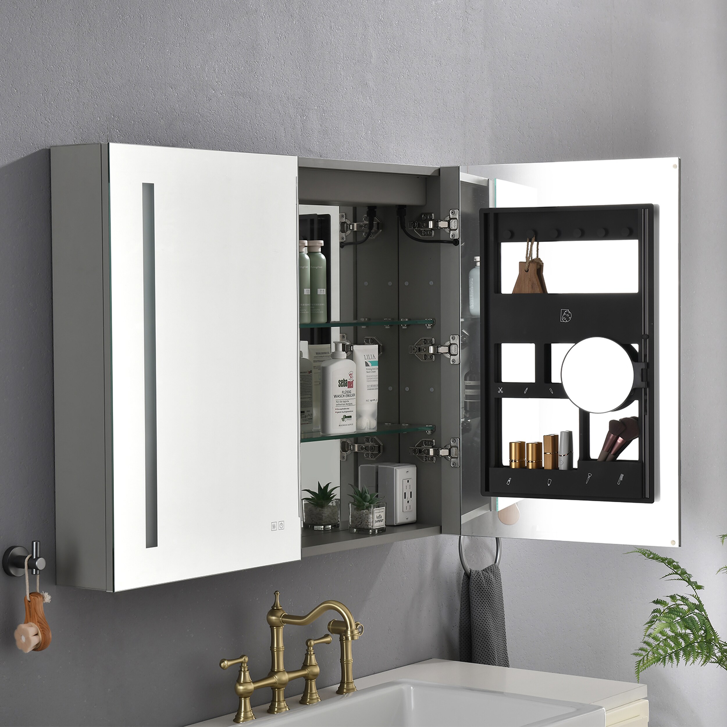 waterpar 40-in x 30-in Lighted LED Fog Free Surface/Recessed Mount Silver Mirrored Soft Close Medicine Cabinet