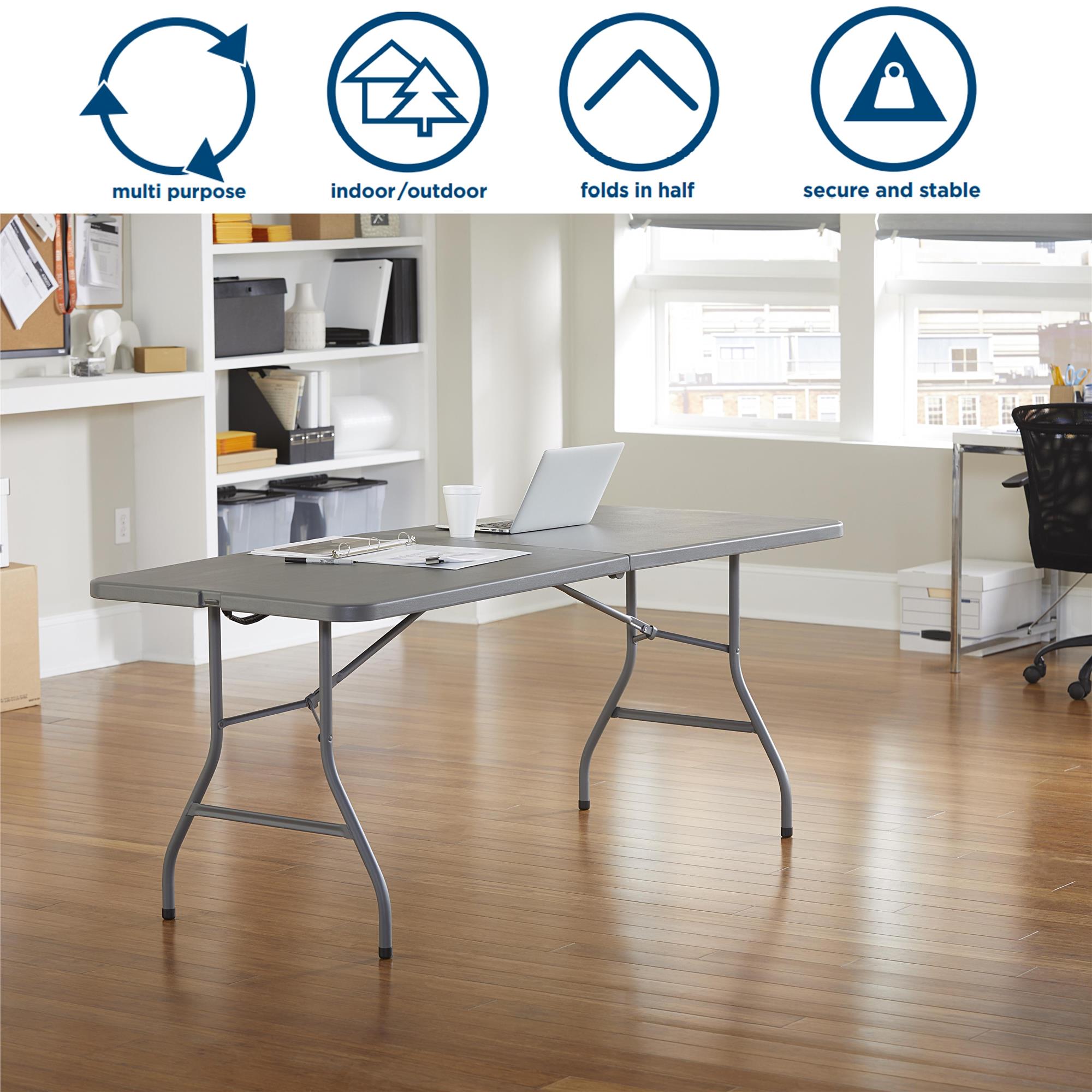 Cosco 72'' Gray Metal and Plastic Folding Table