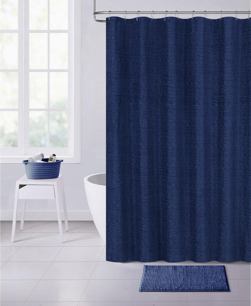 Polyester Navy Solid Shower Curtain, Solid Blue Fabric Shower Curtains