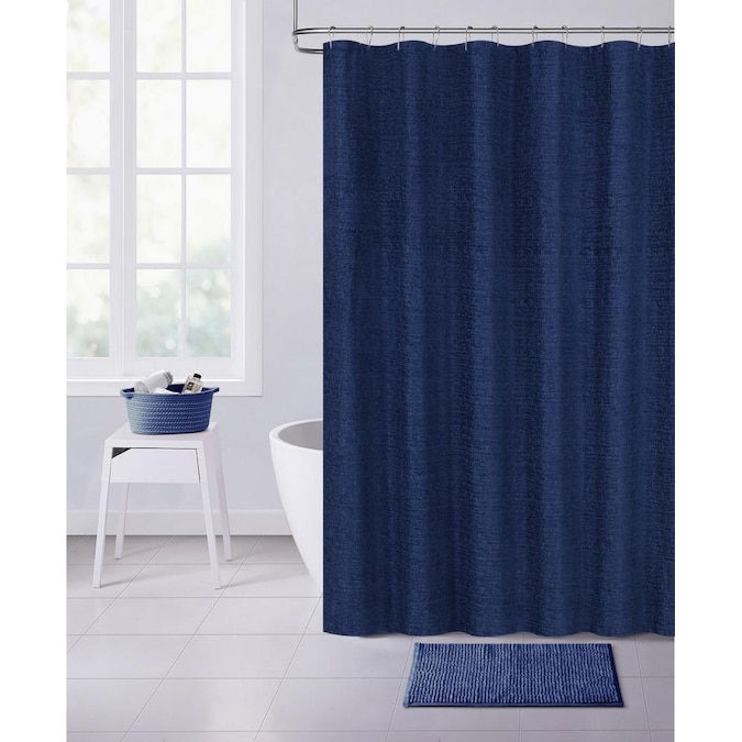 Polyester Navy Solid Shower Curtain, Solid Blue Fabric Shower Curtains