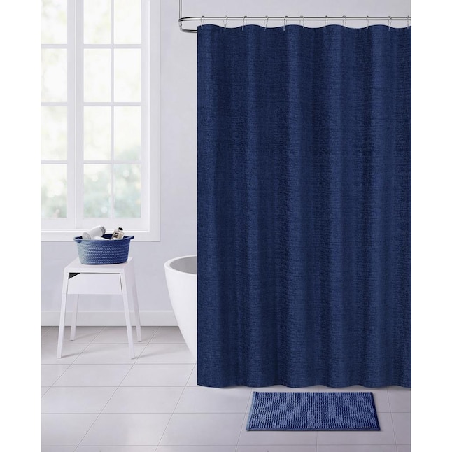 Polyester Navy Solid Shower Curtain, Shower Curtain For Single Stall