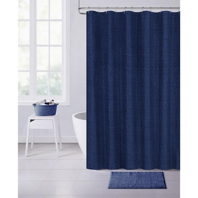 Polyester Navy Solid Shower Curtain, Navy Blue And White Chevron Shower Curtain