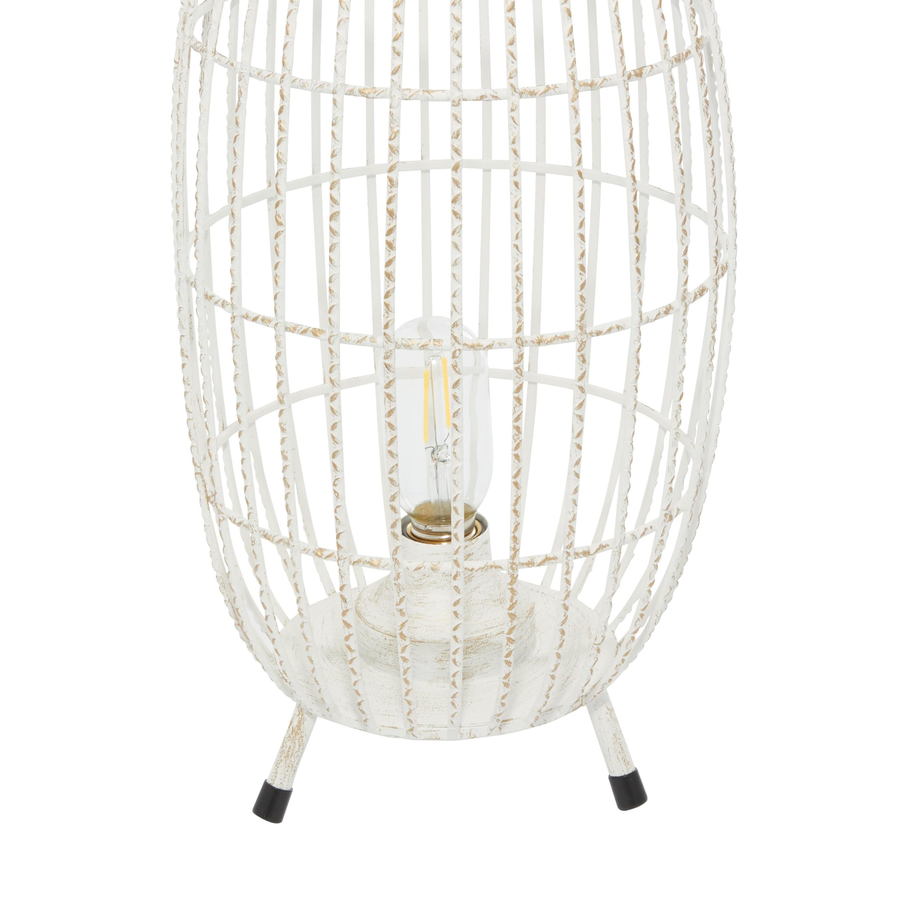 Elegant Oval White Metal LED Candle Lantern, 16.4" Hanging Design