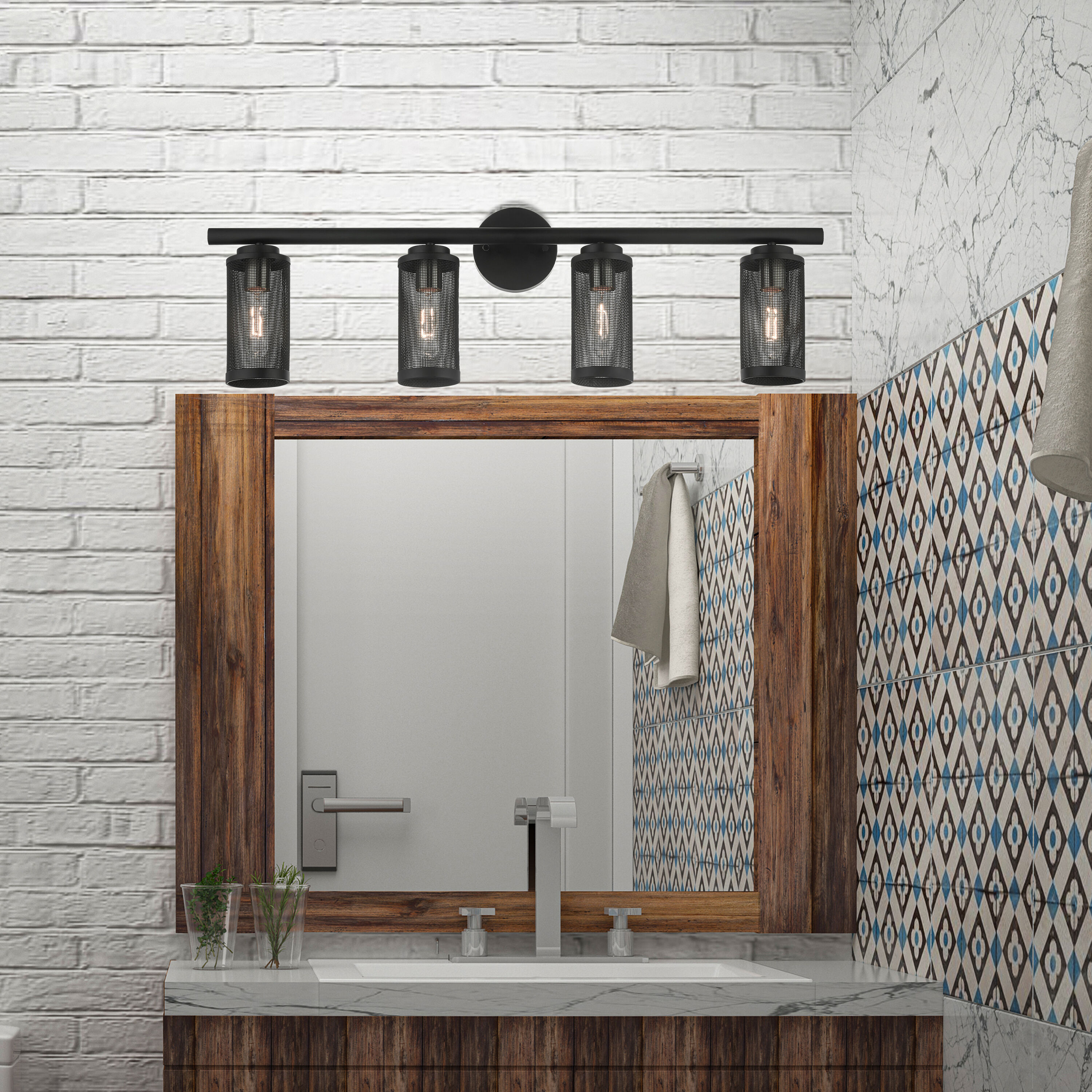 Industro Sleek 4-Light Black and Brushed Nickel Outdoor Vanity Sconce
