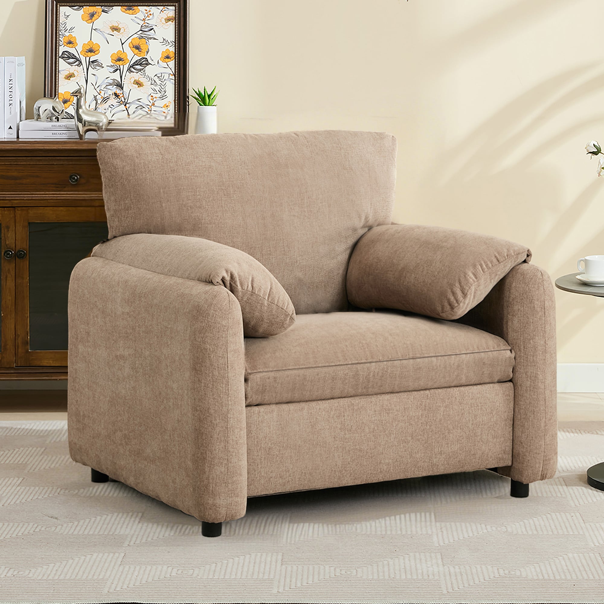 Sumyeg HFCM-W39524576 Chenille oversized arm chair Modern Brown Chenille Accent Chair
