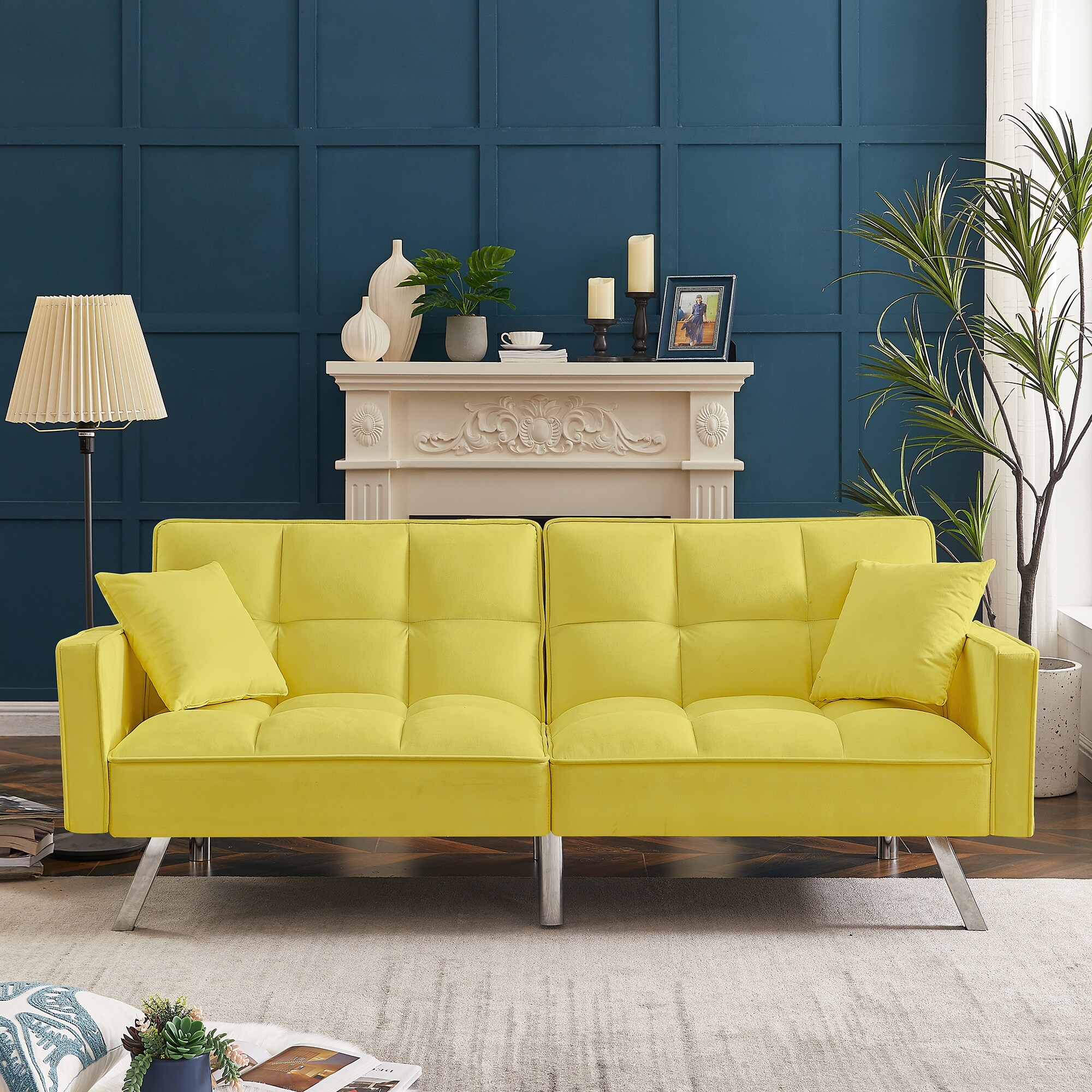 Clihome Velvet Sofa Couch Bed Yellow Contemporary/Modern Velvet Sofa ...