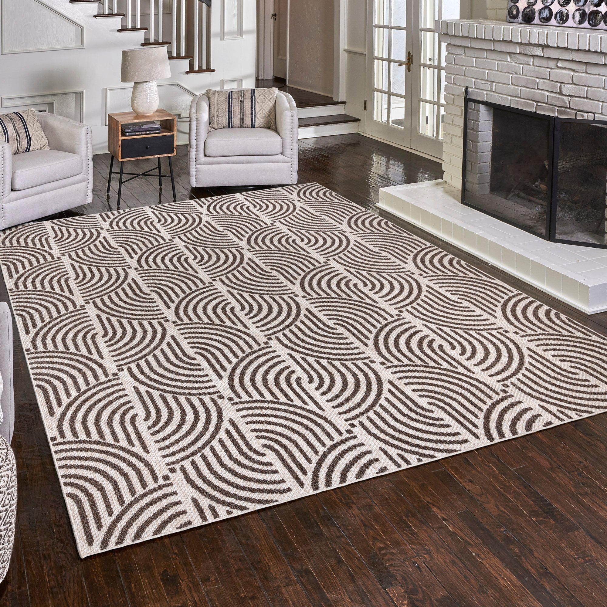 allen + roth 28233 Rounded Shores 8 x 10 (ft) Polyester Mocha Rectangular Indoor Geometric Area rug