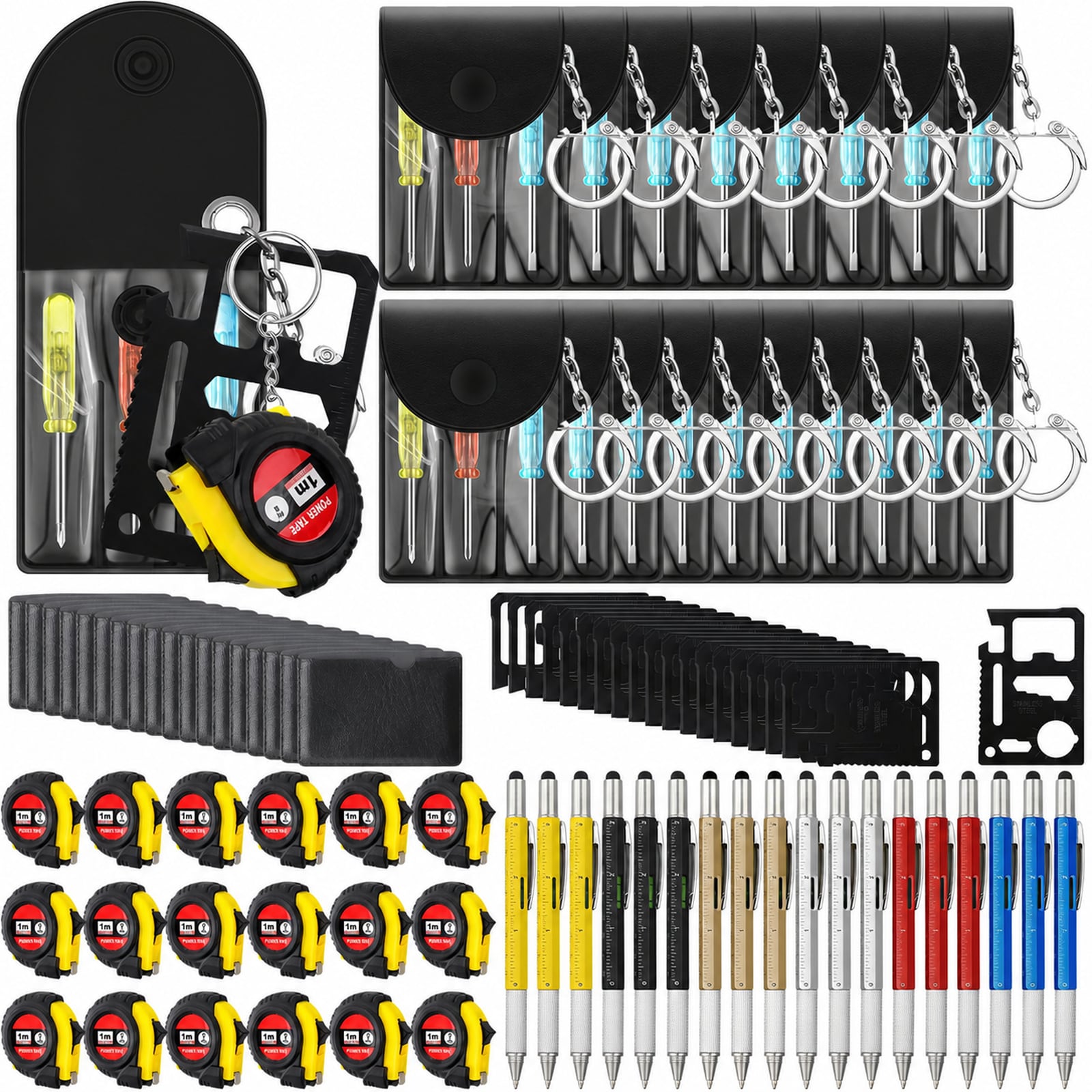 Linder Group Inc 72 pcs mini screwdriver keychain set with tape measure multitool pen and survival card tool for men party favors bulk stocking stuffers birthday #L3AM3MBM