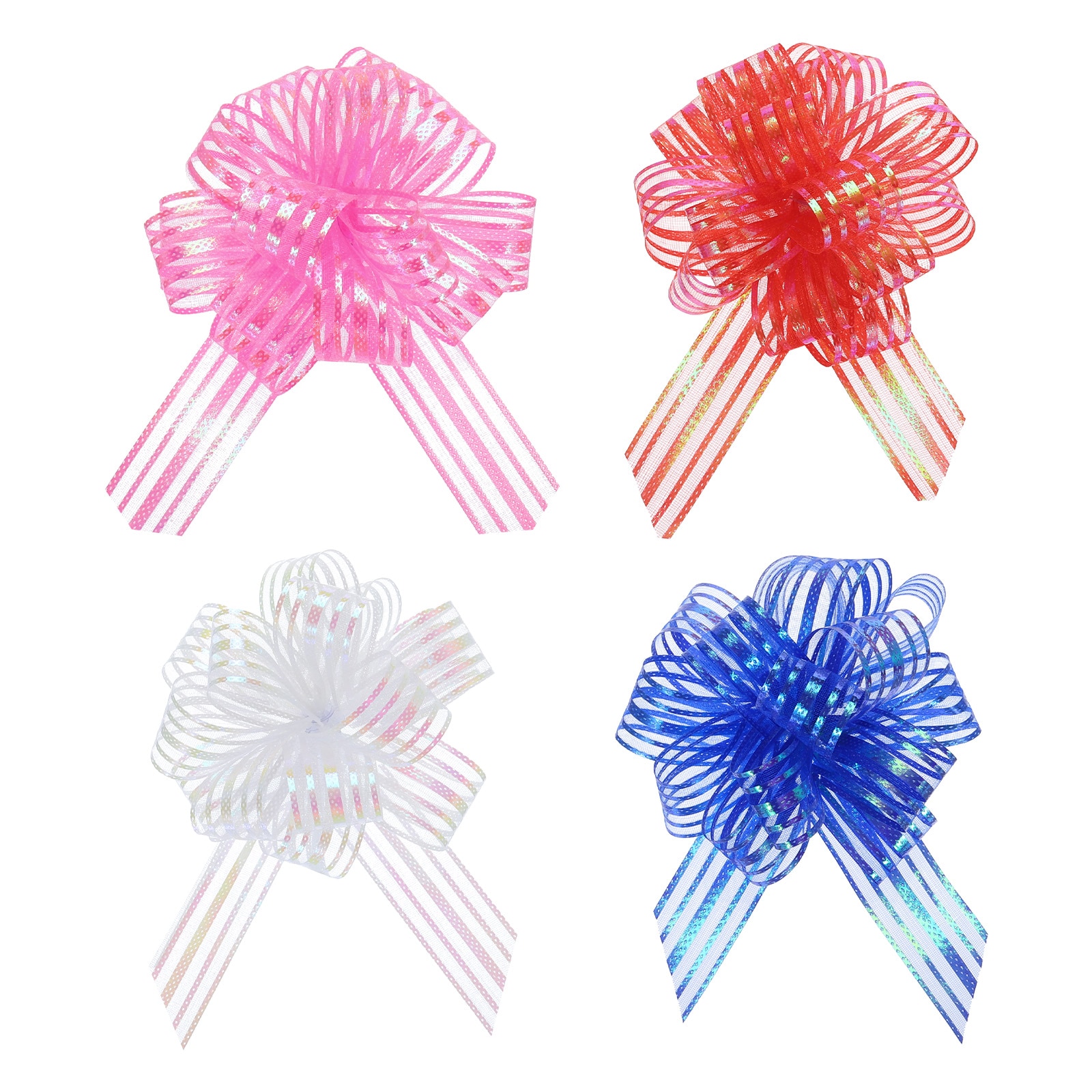 Unique Bargains 20pcs 4 Inch Large Organza Pull Bow Metallic Chiffon Gift Wrapping Bows Ribbon for Wedding Presents Christmas Blue/Pink/Red/White