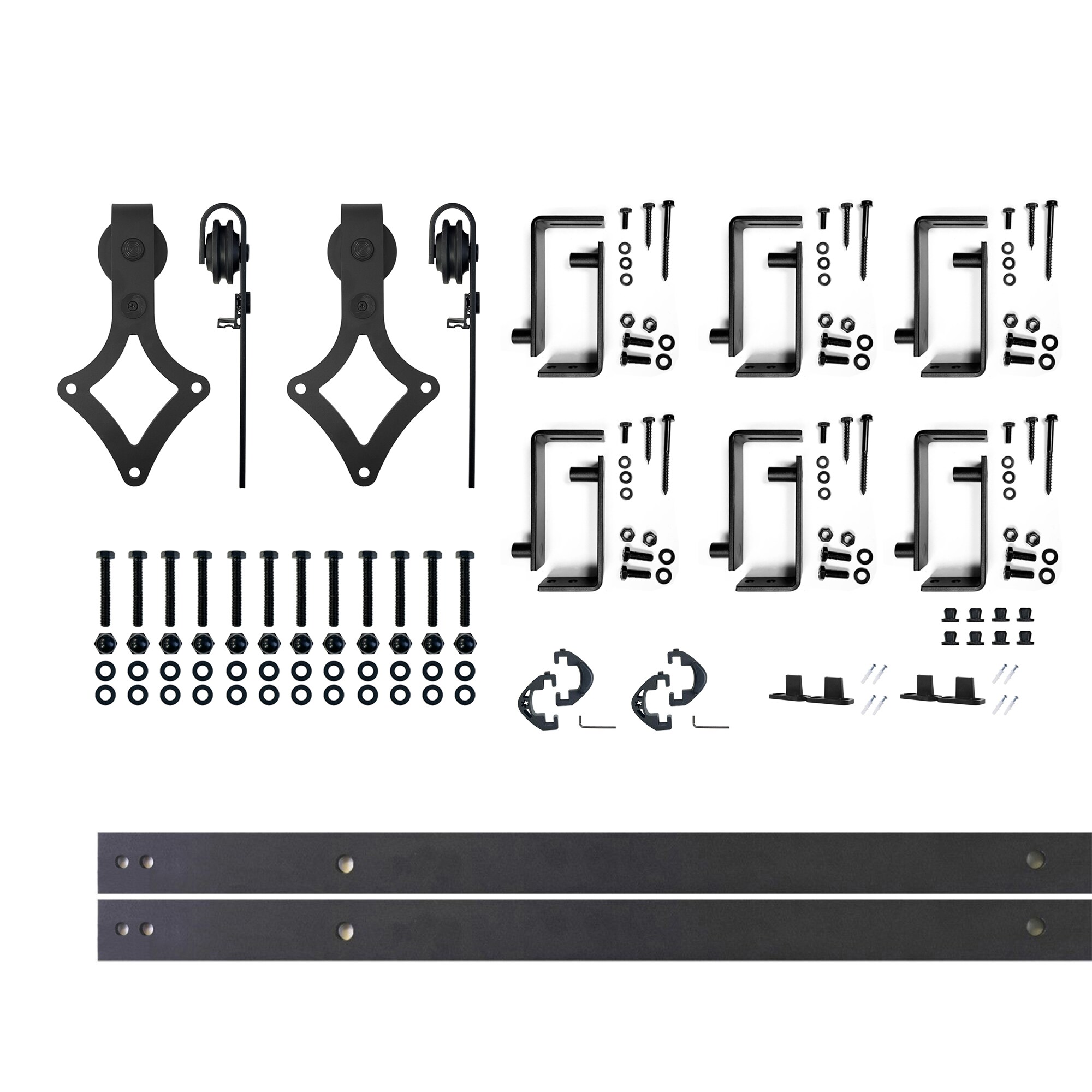HOMACER LX4TGH096C 96-in Rustic black Black Indoor Diamond Double bypass Barn door hardware kit