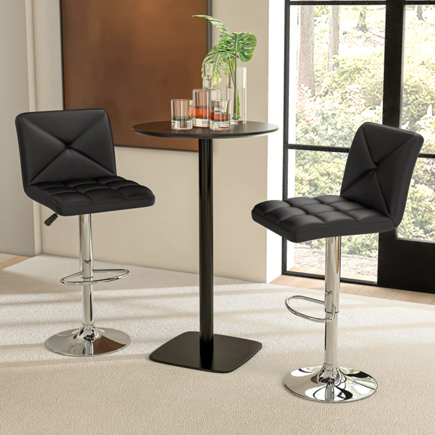 Mondawe MD-JV12126BK Black 25-in H Extra tall (34-in and up) Contoured Seat Upholstered Swivel Metal Back Bar Stool Back