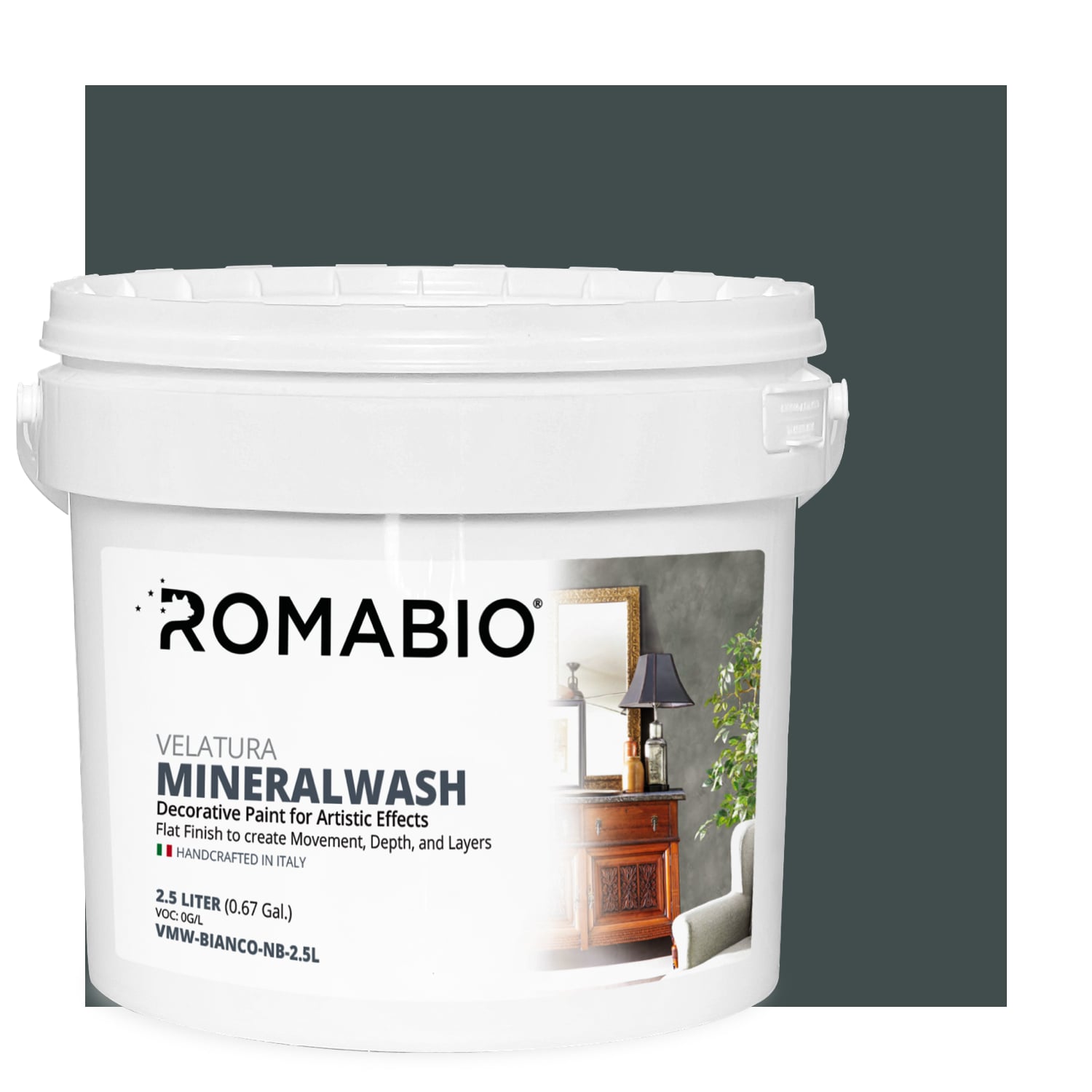 ROMABIO VMW-NEWHPE-NB-2.5L Flat Velatura Mineralwash New Hope Lime Interior Paint Paint + Primer ( Half-gallon )