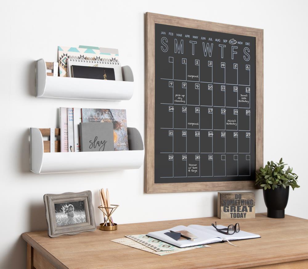 DesignOvation Beatrice Framed Magnetic Chalkboard Monthly Calendar White