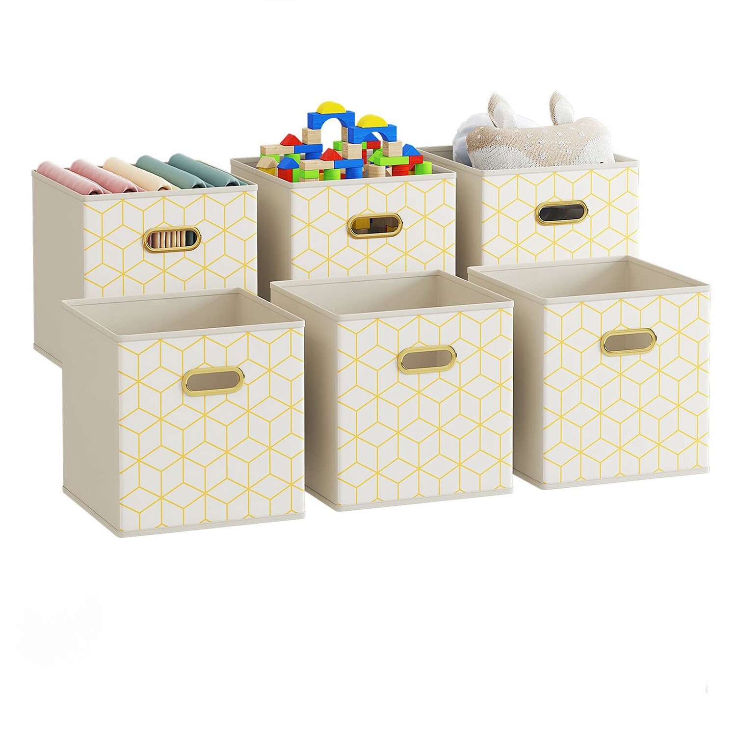 Fun Orange FUNSNCC03 ( 10.5-in W x 11-in H x 10.5-in D ) Yellow Grid Fabric Collapsible Stackable Bin
