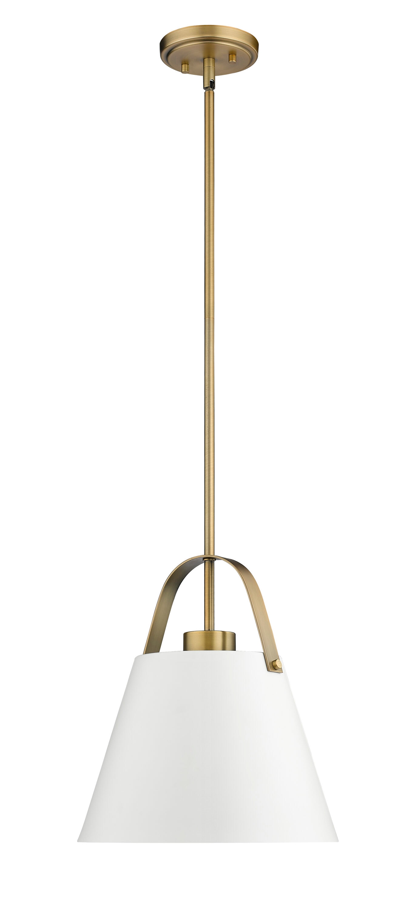 Matte White and Heritage Brass 12.5" Contemporary Pendant Light