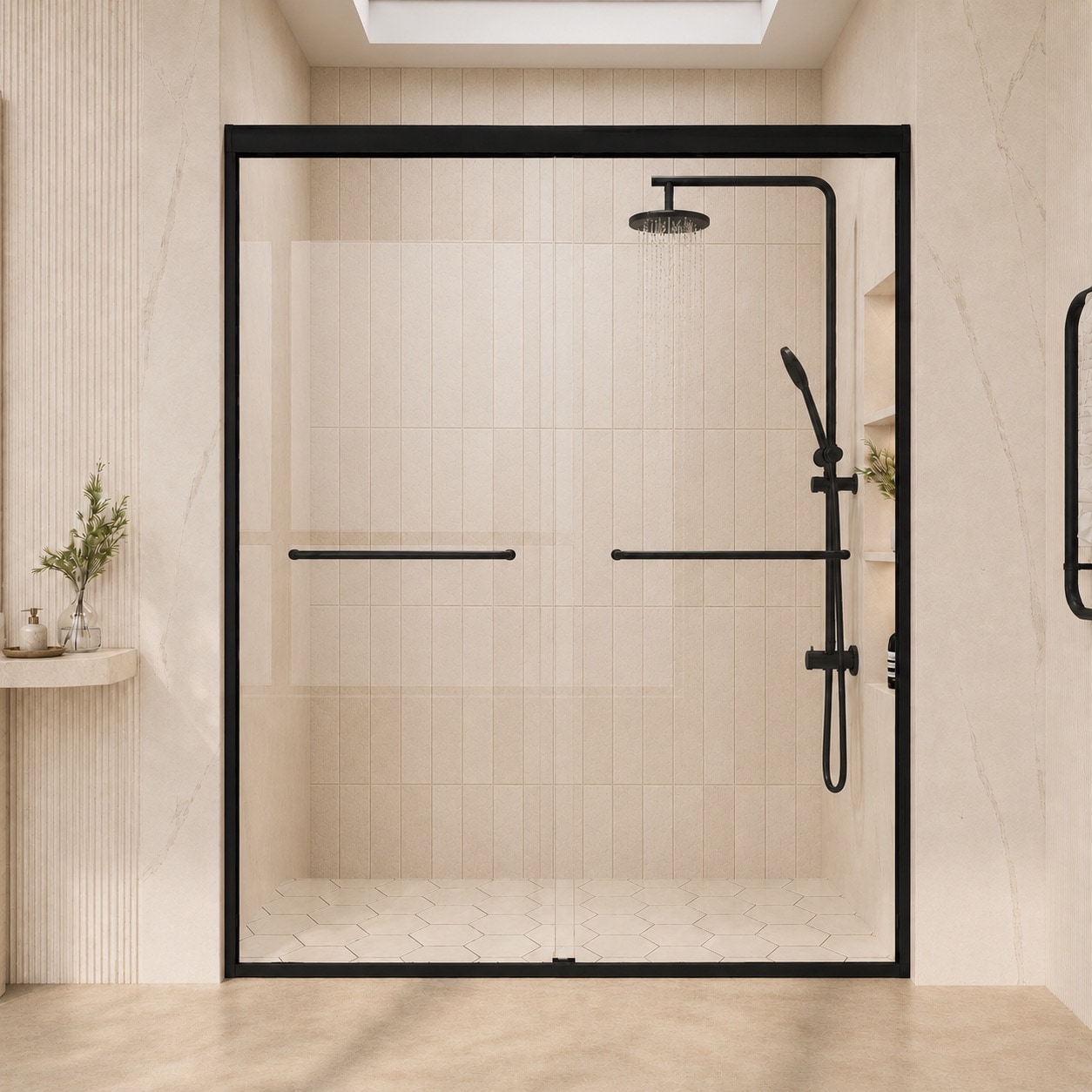 Afhocomp Matte Black 56-in to 60-in W x 72-in H Semi Frameless Clear Glass Bypass Sliding Shower door