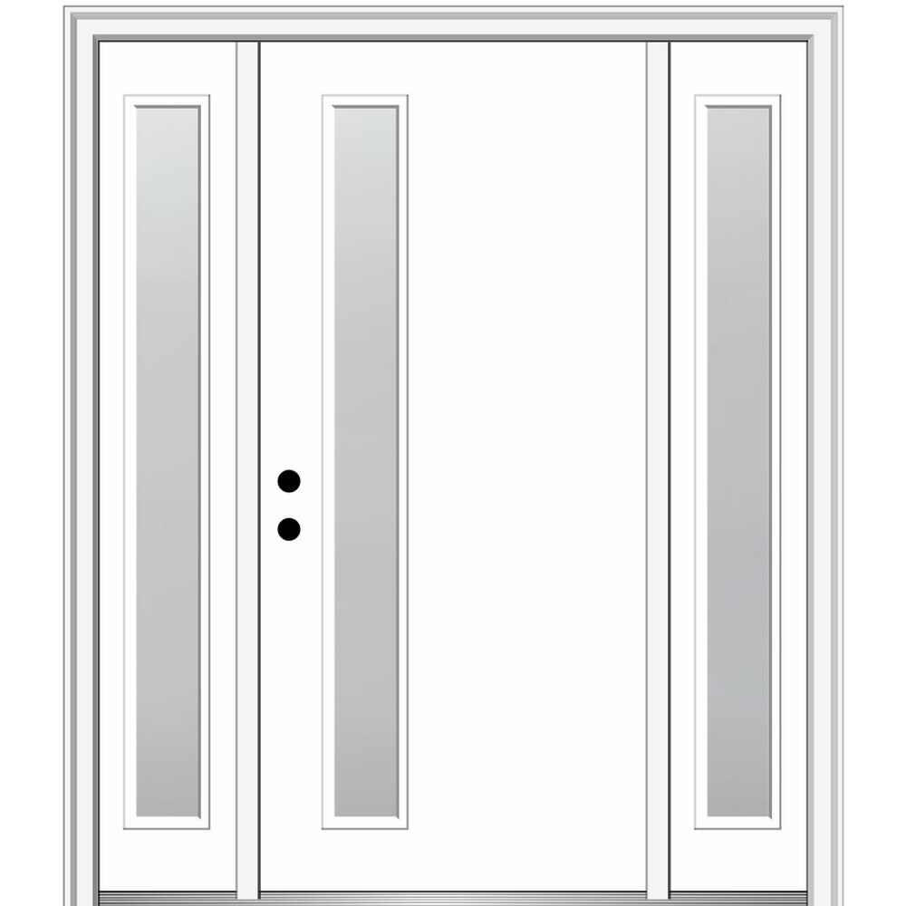 MMI DOOR ZZ347142R 60-in x 80-in x 4-9/16-in Fiberglass Pulse lite Right-hand inswing Brilliant White Painted Prehung Front Door with Sidelights with Brickmould Insulating core