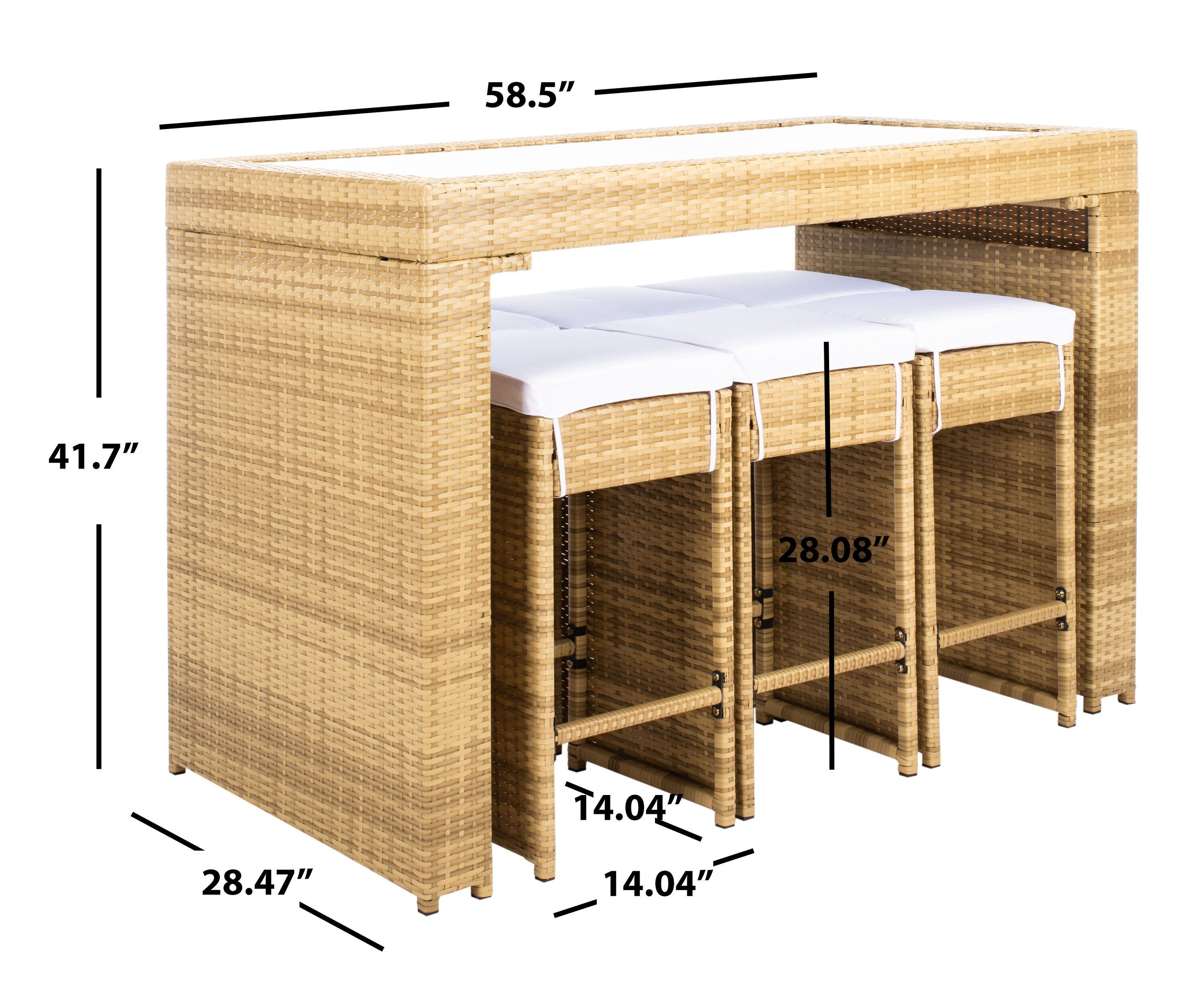 Natural Wicker 7-Piece Outdoor Dining Set with White Cushions