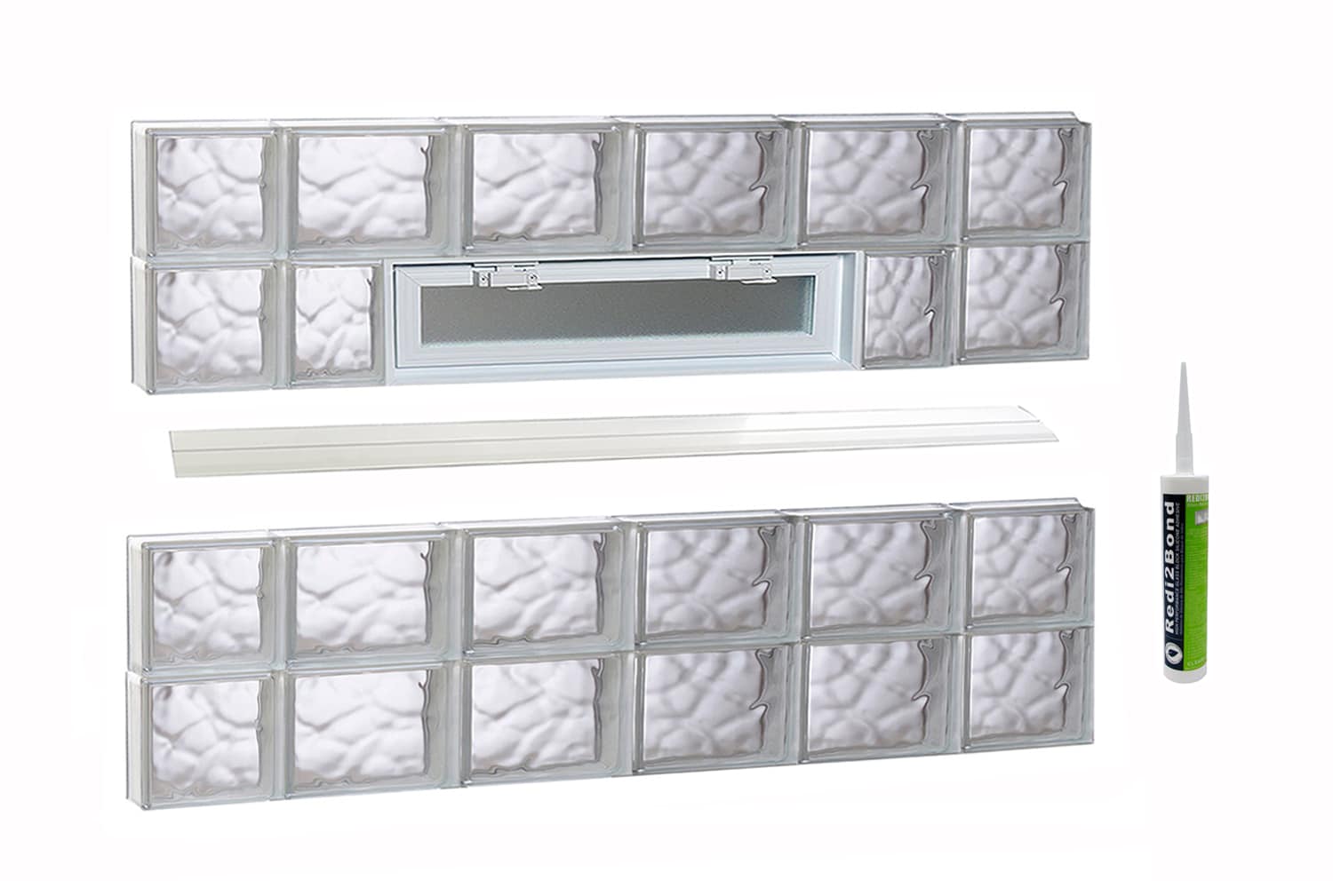 REDI2SET V4426DC Wavy Glass 42-1/2-in x 25-in Frameless Replacement Vented Glass Block Window