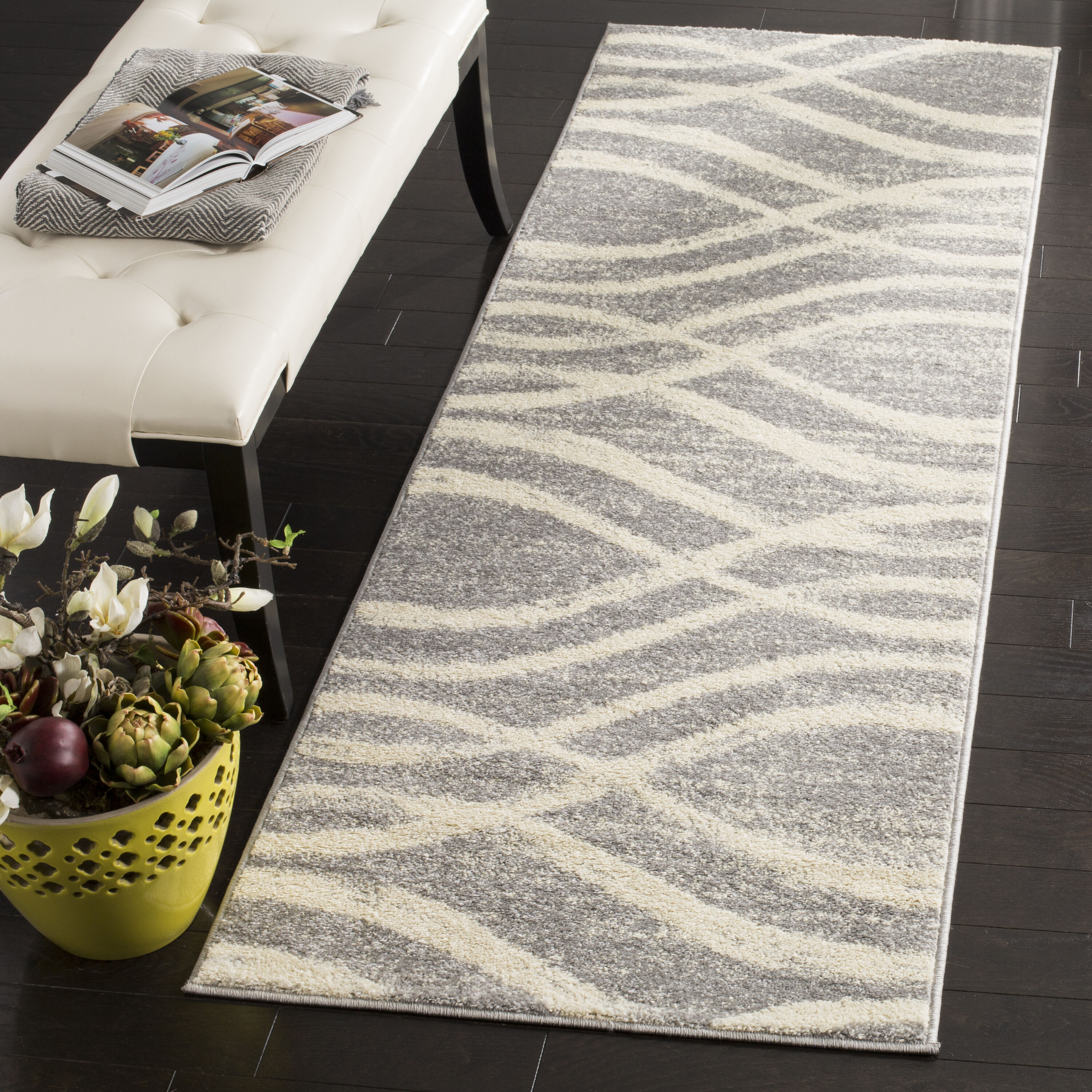 Safavieh ADR125B-28 Adirondack Rosten 3 x 8 (ft) Loomed Polypropylene Gray/Cream Rectangular Indoor Abstract Lodge Runner rug