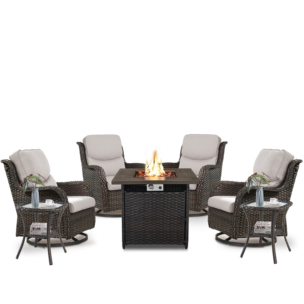 Rilyson FS098035XLX2-2 CAROLINA 7 -Piece Woven Patio Conversation Set with Off-white Cushions