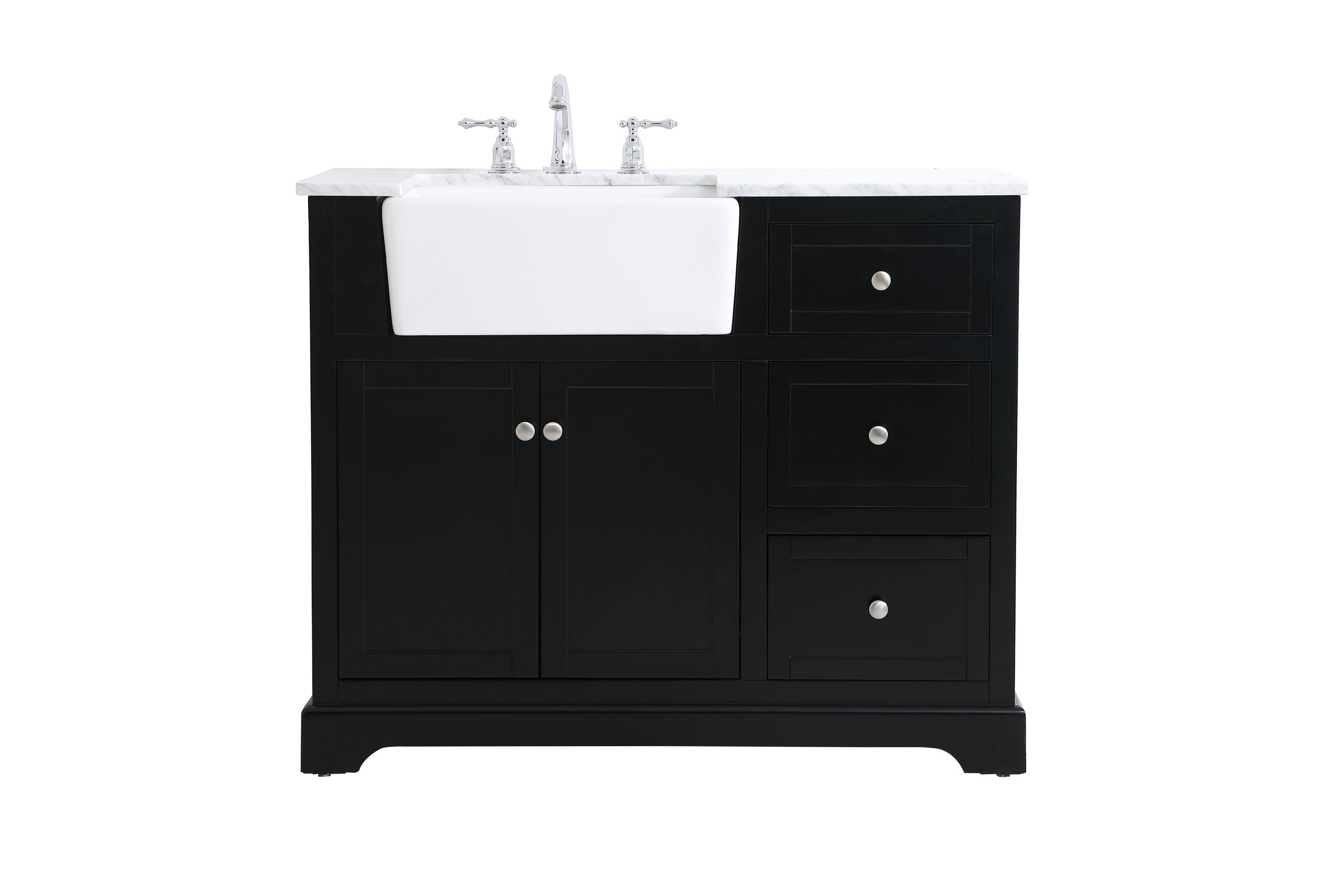 Elegant Decor HF180726BK Home Furnishing 42-in Black Undermount Single Sink Bathroom Vanity with Carrara White Marble Top