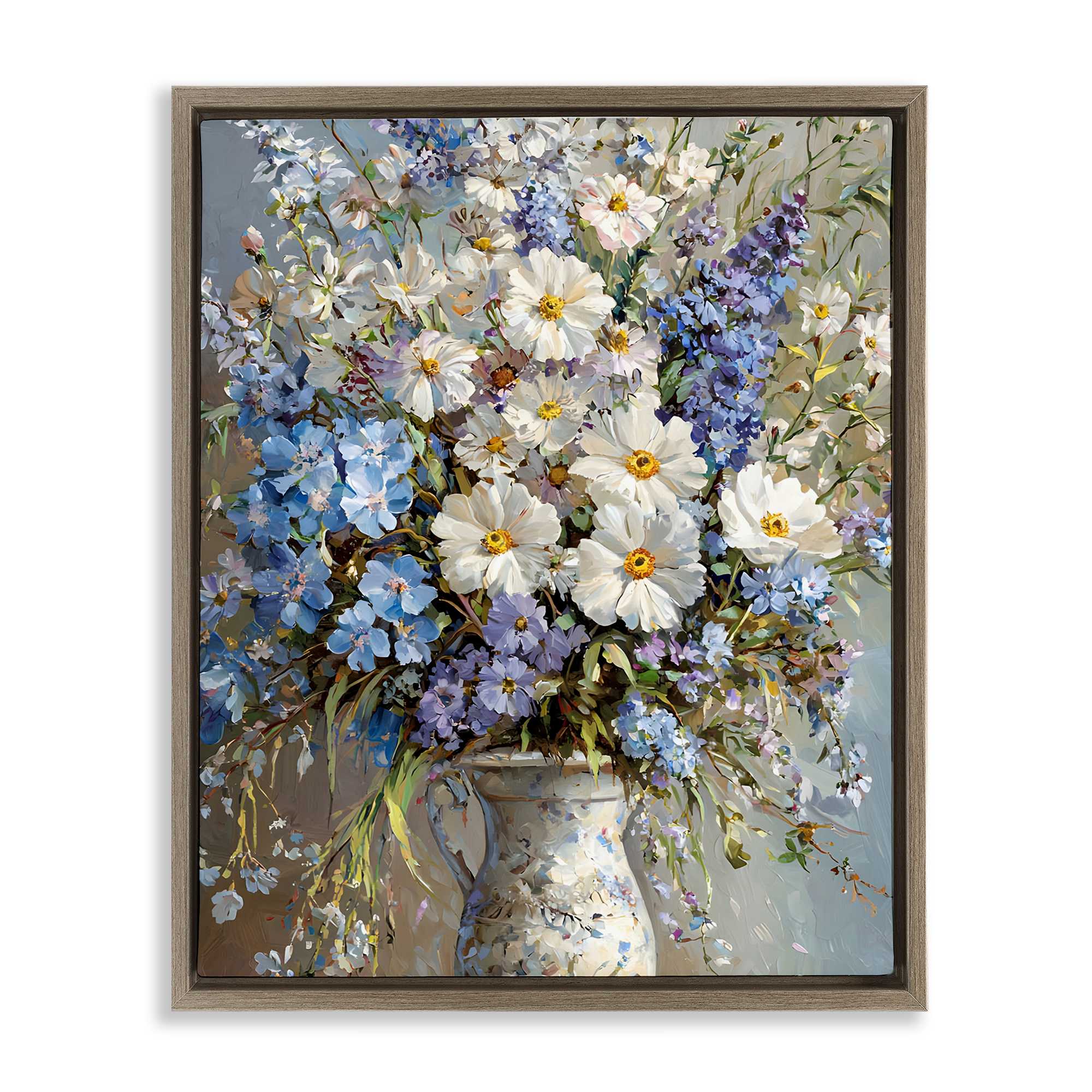Stupell Industries BT-748-FFE-24X30 Flowers in Chinoiserie Vase Brown Framed Floater Canvas Wall Art By Franklyn Gregory 25 x 31