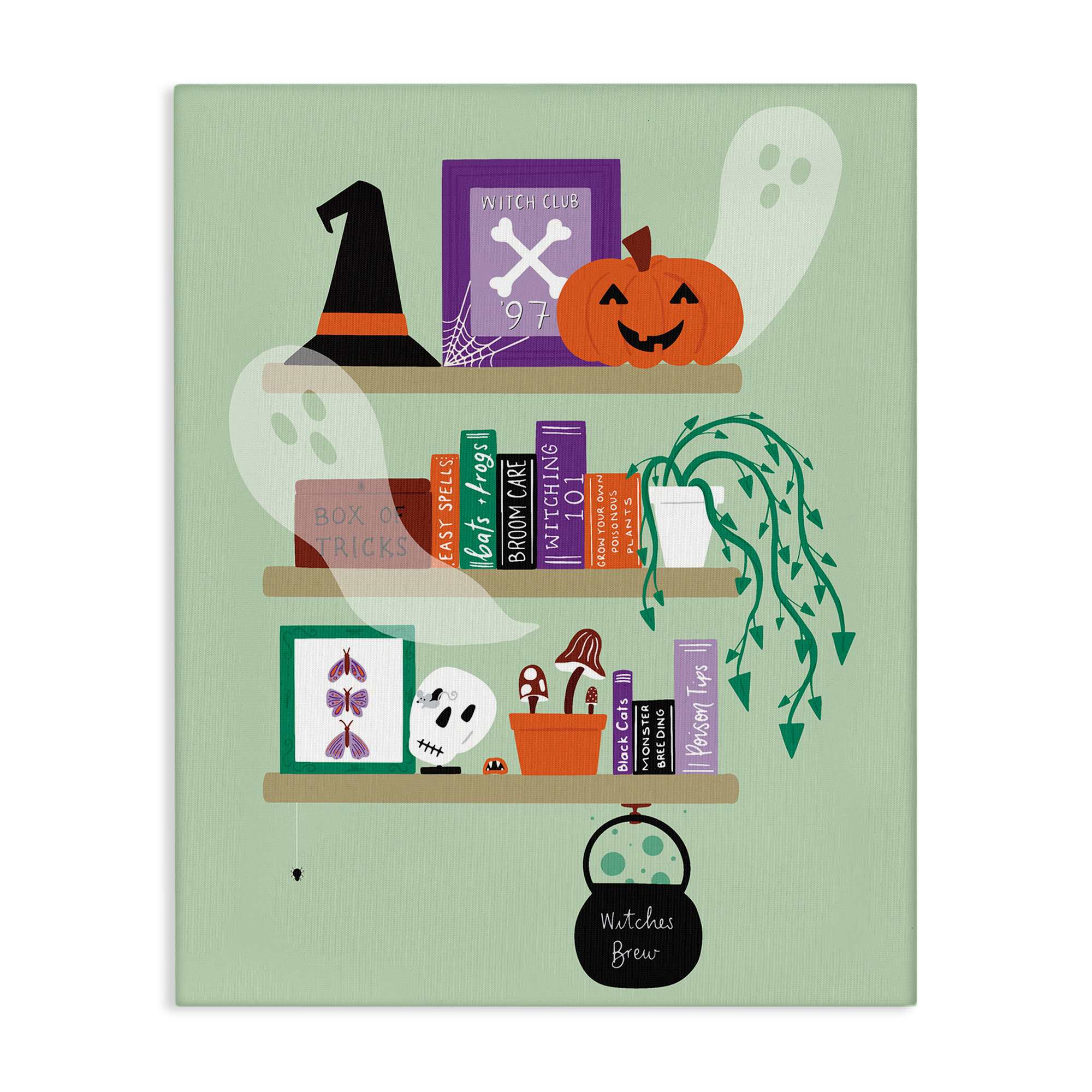Stupell Industries BT-493-CN-16X20 Witchy Halloween Bookshelf Canvas Wall Art By Sazerelli Designs 16 x 20