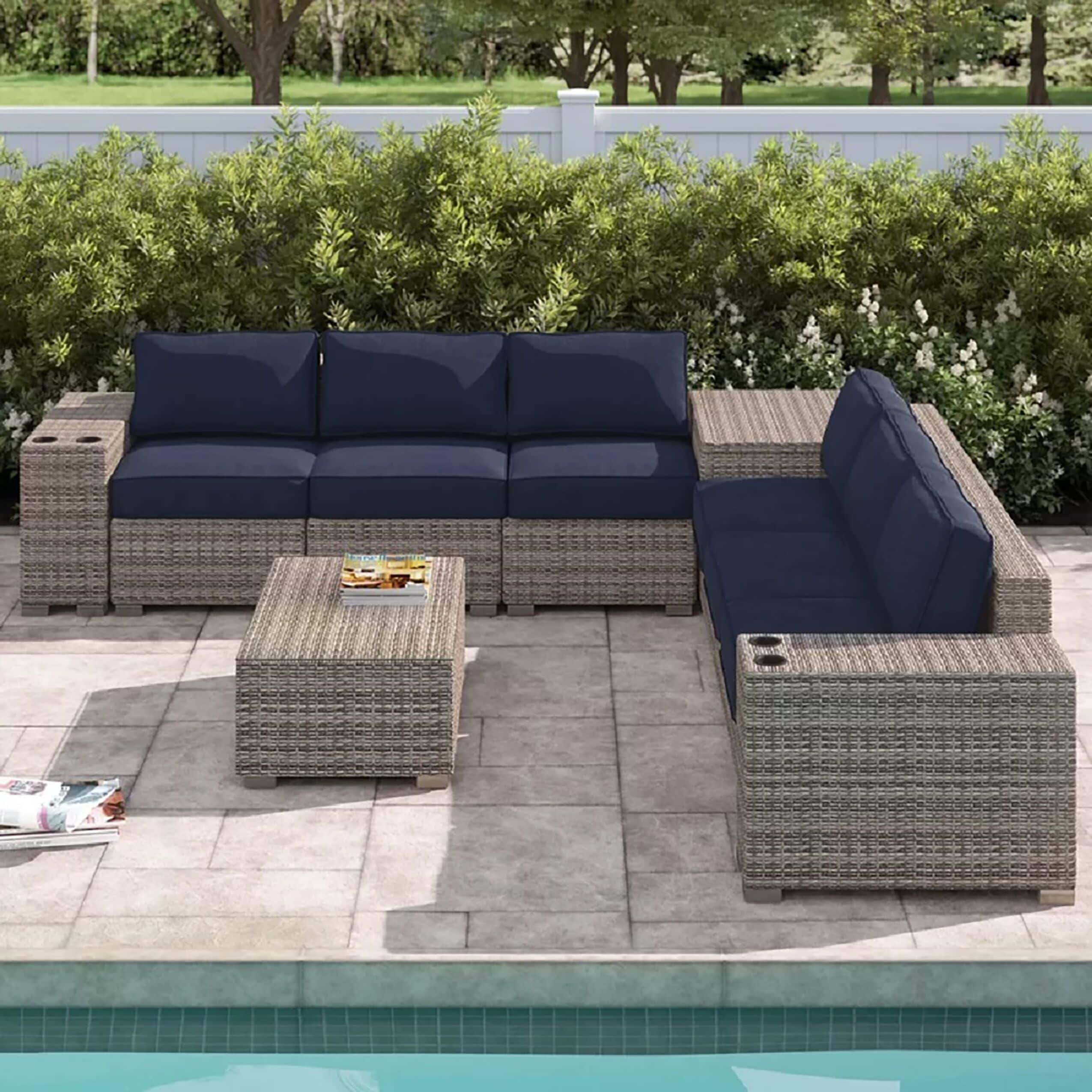 Living Source International CM-1095 patio Square Wicker Outdoor Balcony Table 89-in W x 102-in L