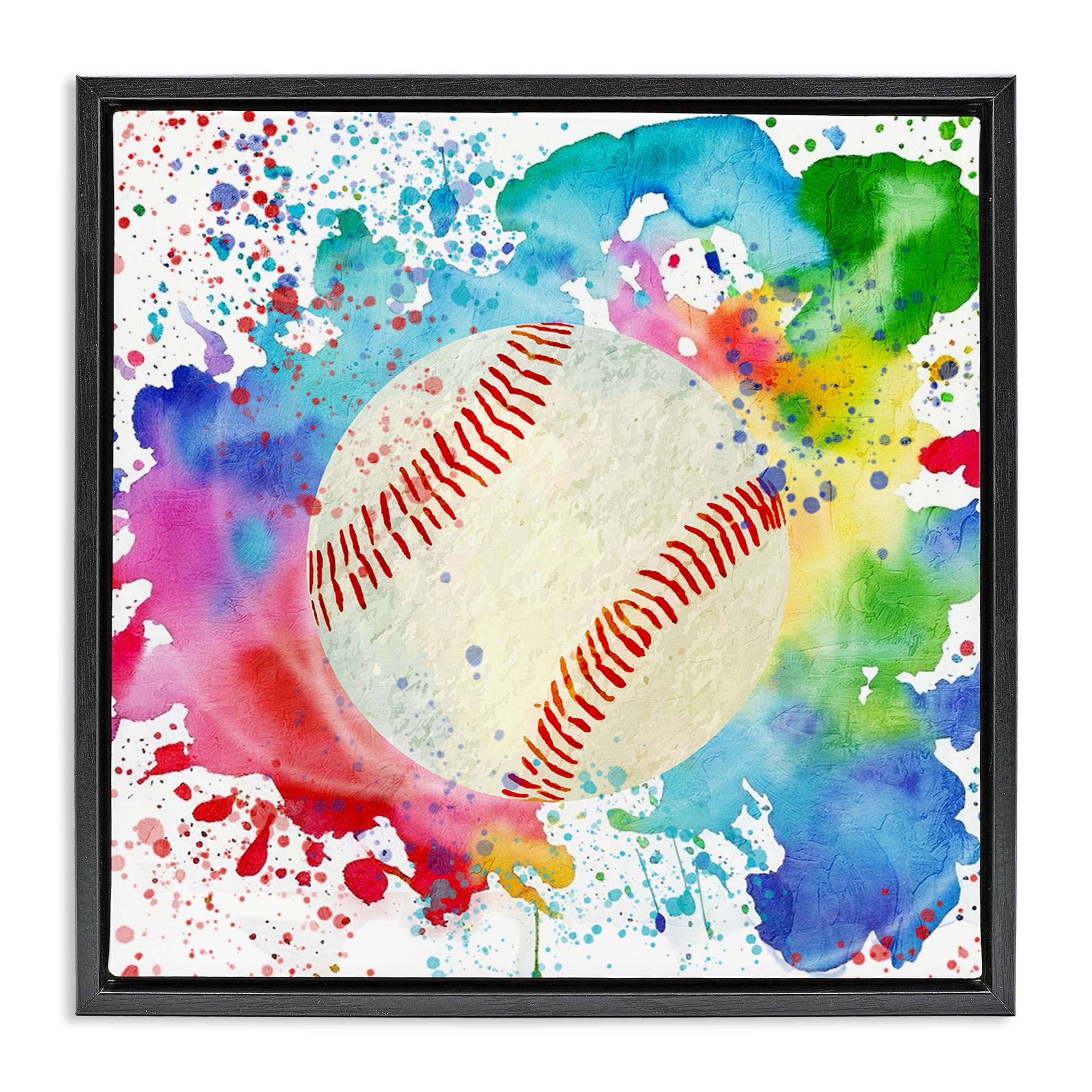 Stupell Industries BS-049-FFB-17X17 Colorful Splash Baseball Black Framed Floater Canvas Wall Art By Kim Allen 18 x 18