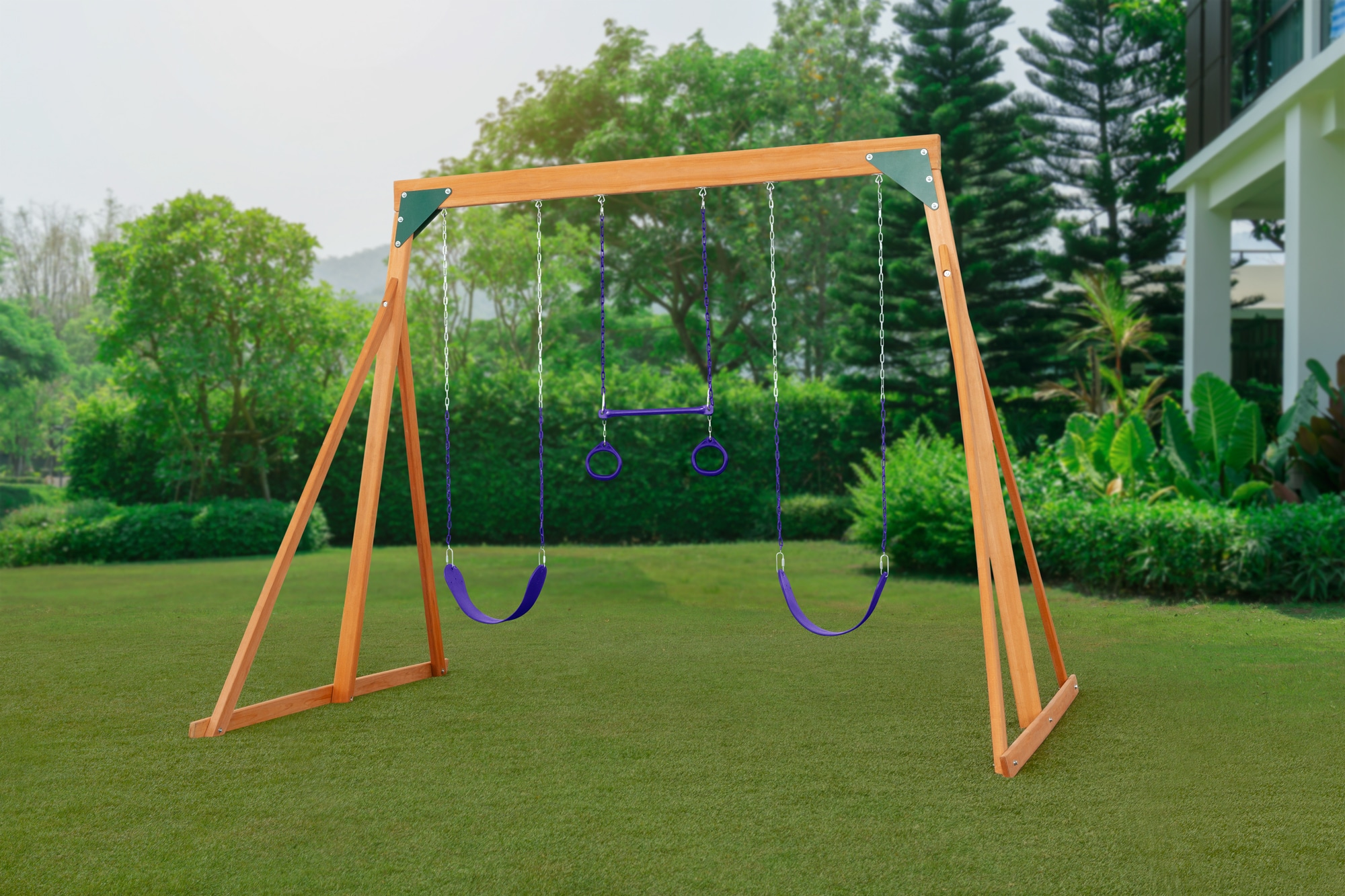 Creative Cedar Designs Trailside Wooden Swing Set- Purple Residential Wood  Playset in the Wood Playsets & Swing Sets department at